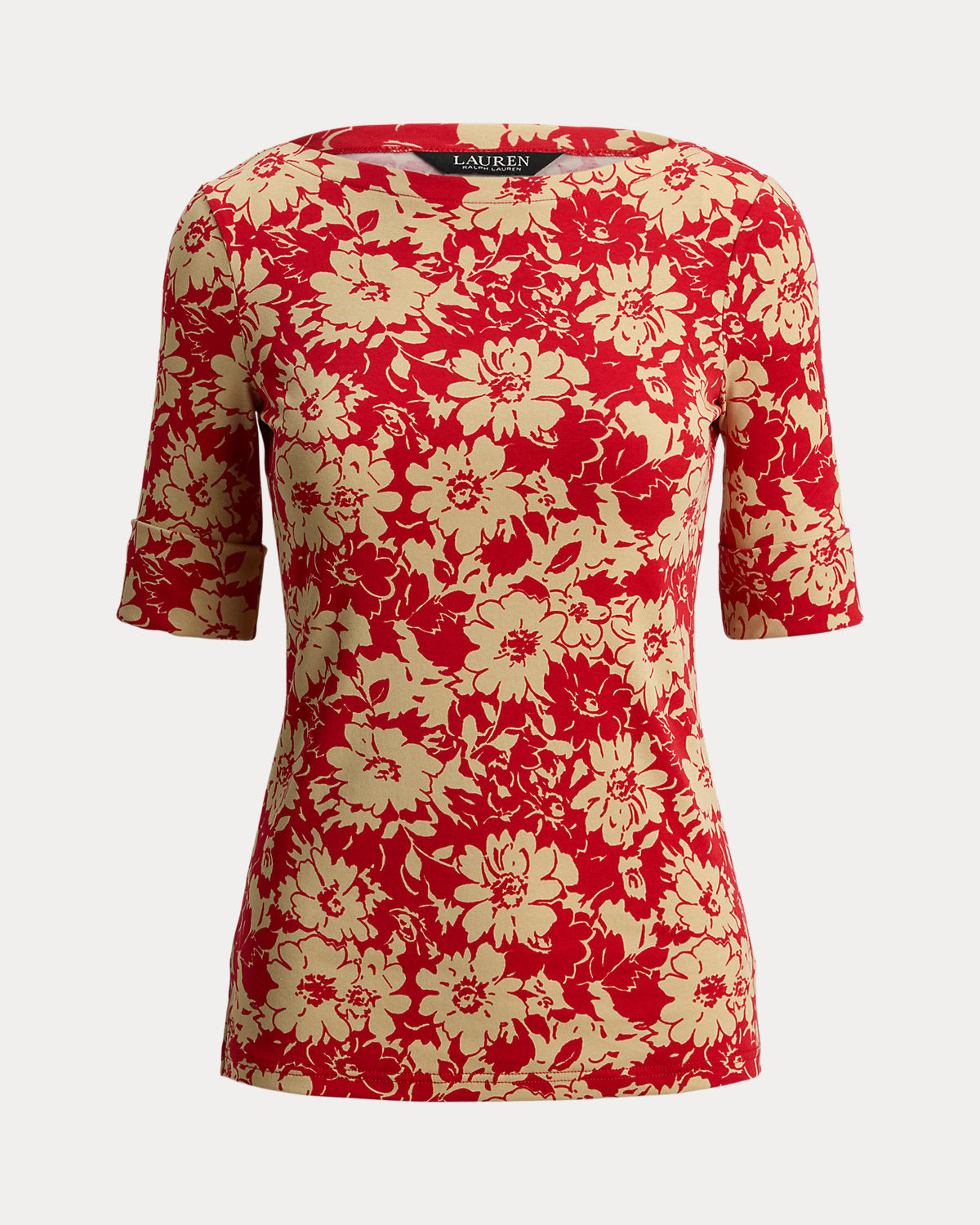 Ralph Lauren Floral Stretch Cotton Boatneck Tee