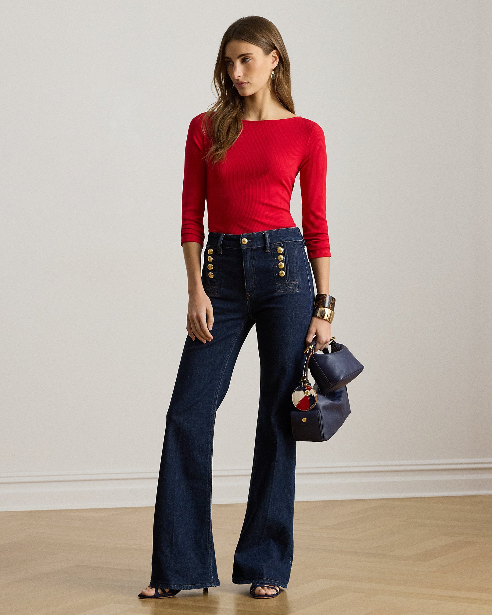 Ralph Lauren RibKnit CottonBlend Boatneck Tee