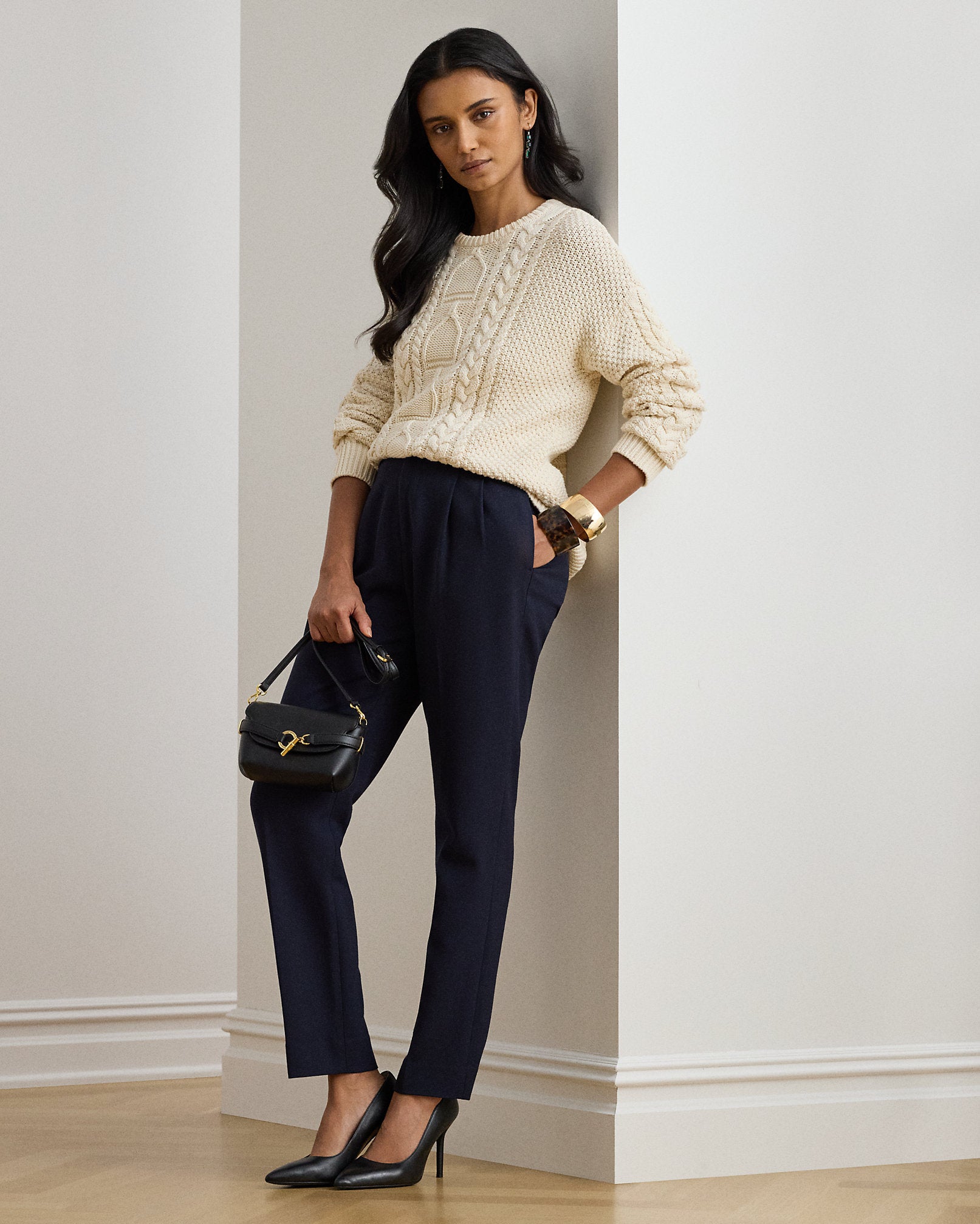 Ralph Lauren Pleated Tricotine Tapered Pant