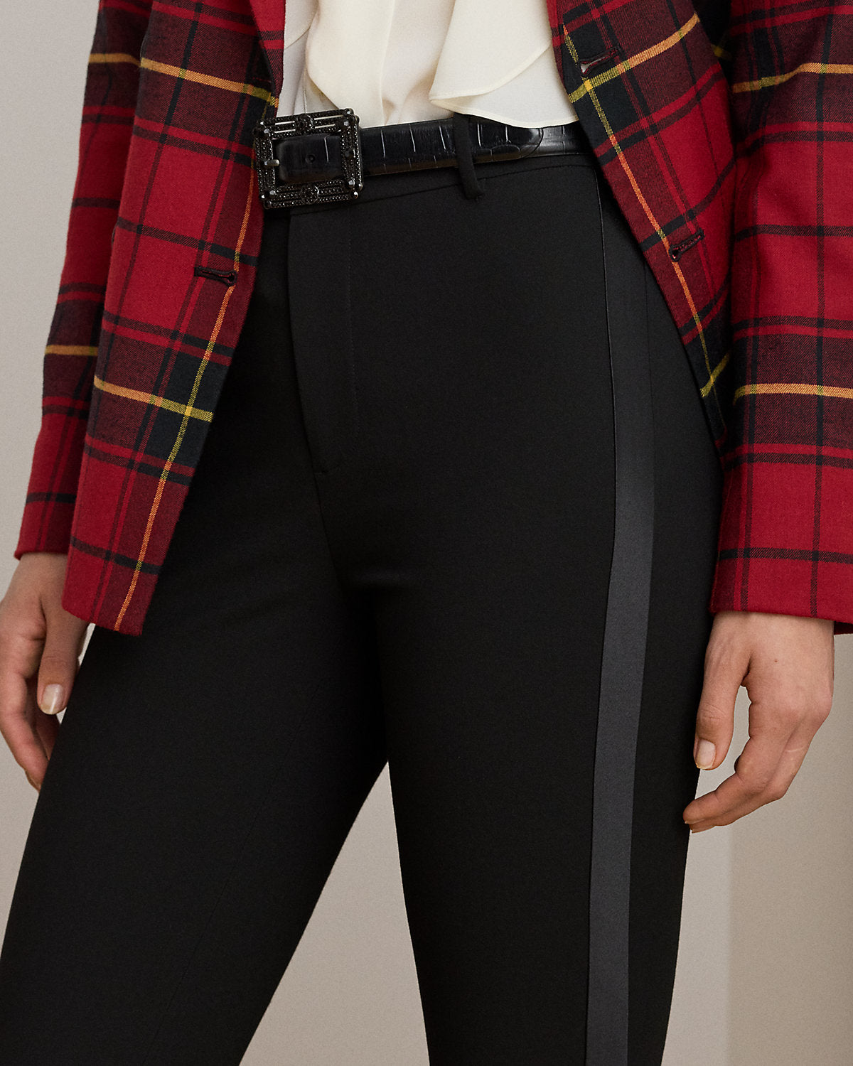 Ralph Lauren SatinTrim DoubleFaced Crepe Pant