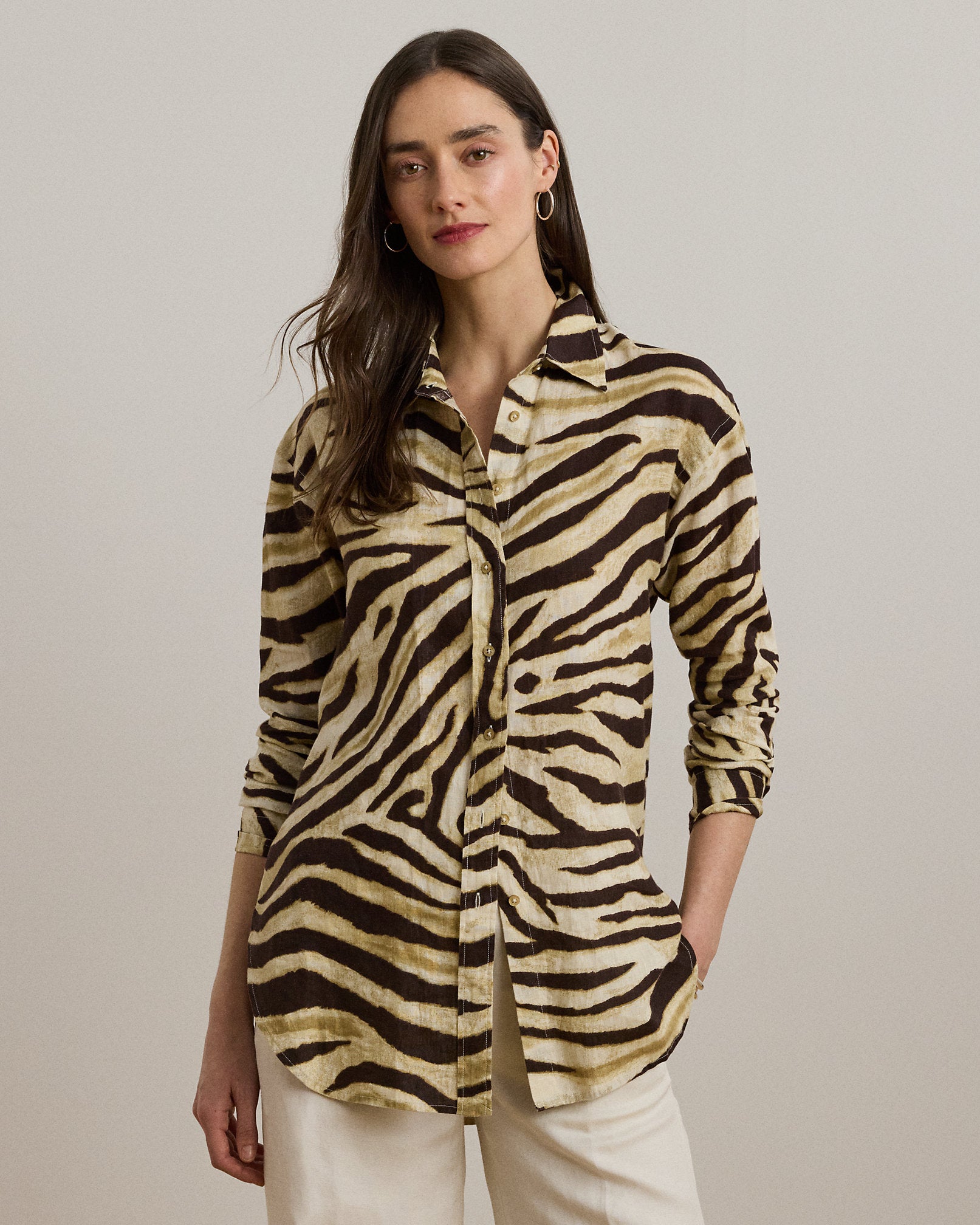 Ralph Lauren Relaxed Fit ZebraPrint Linen Shirt
