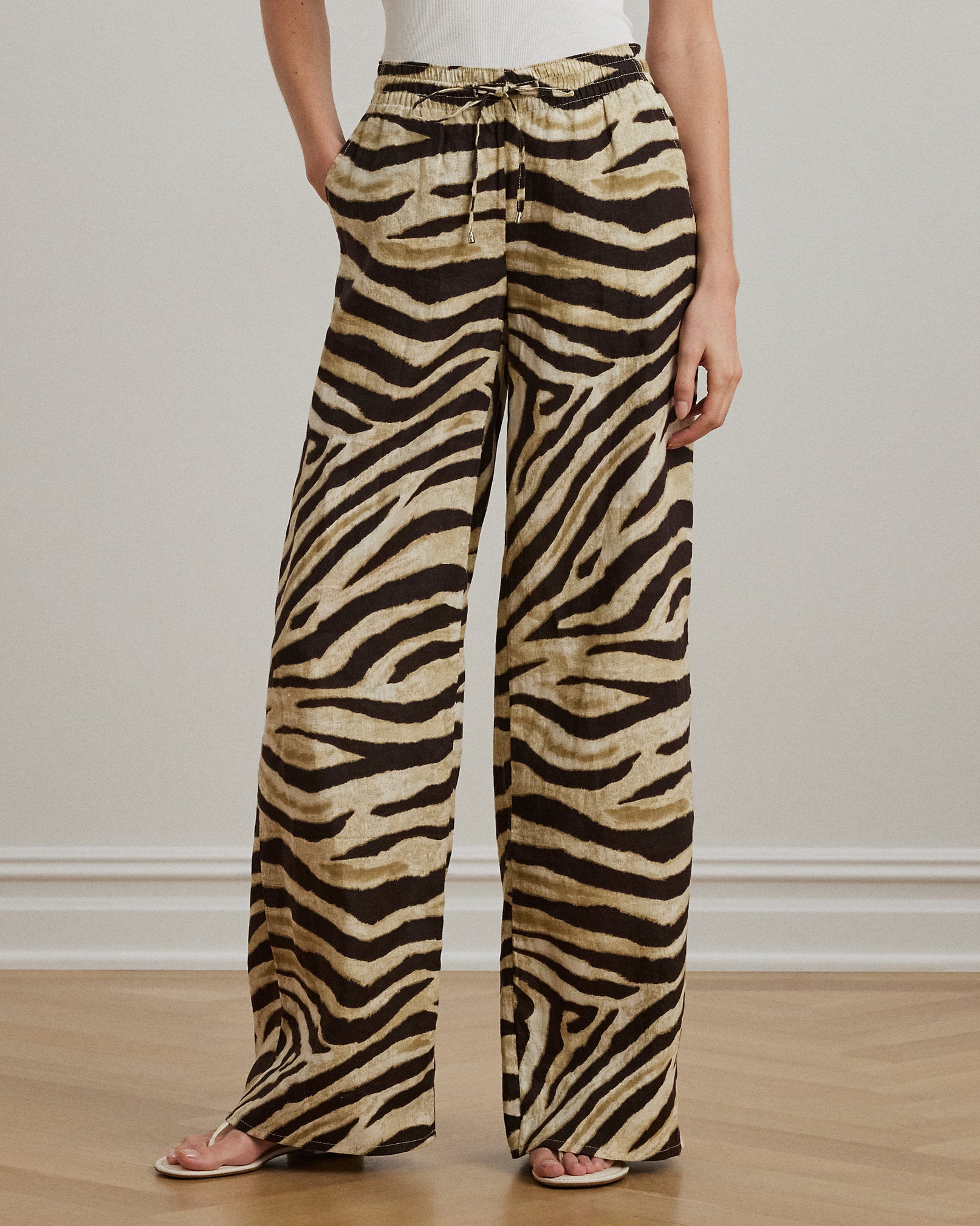 Ralph Lauren ZebraPrint Linen WideLeg Pant