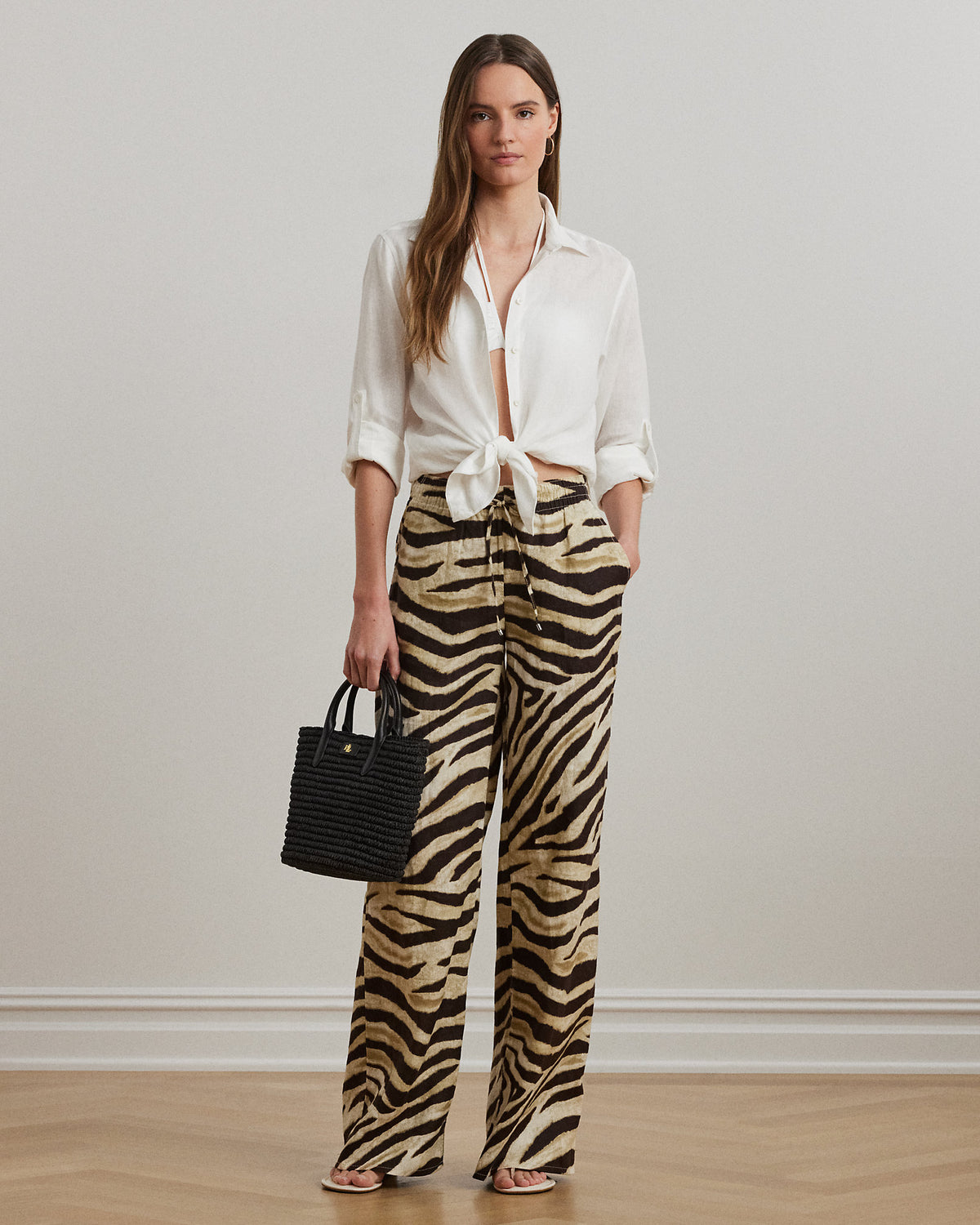 Ralph Lauren ZebraPrint Linen WideLeg Pant