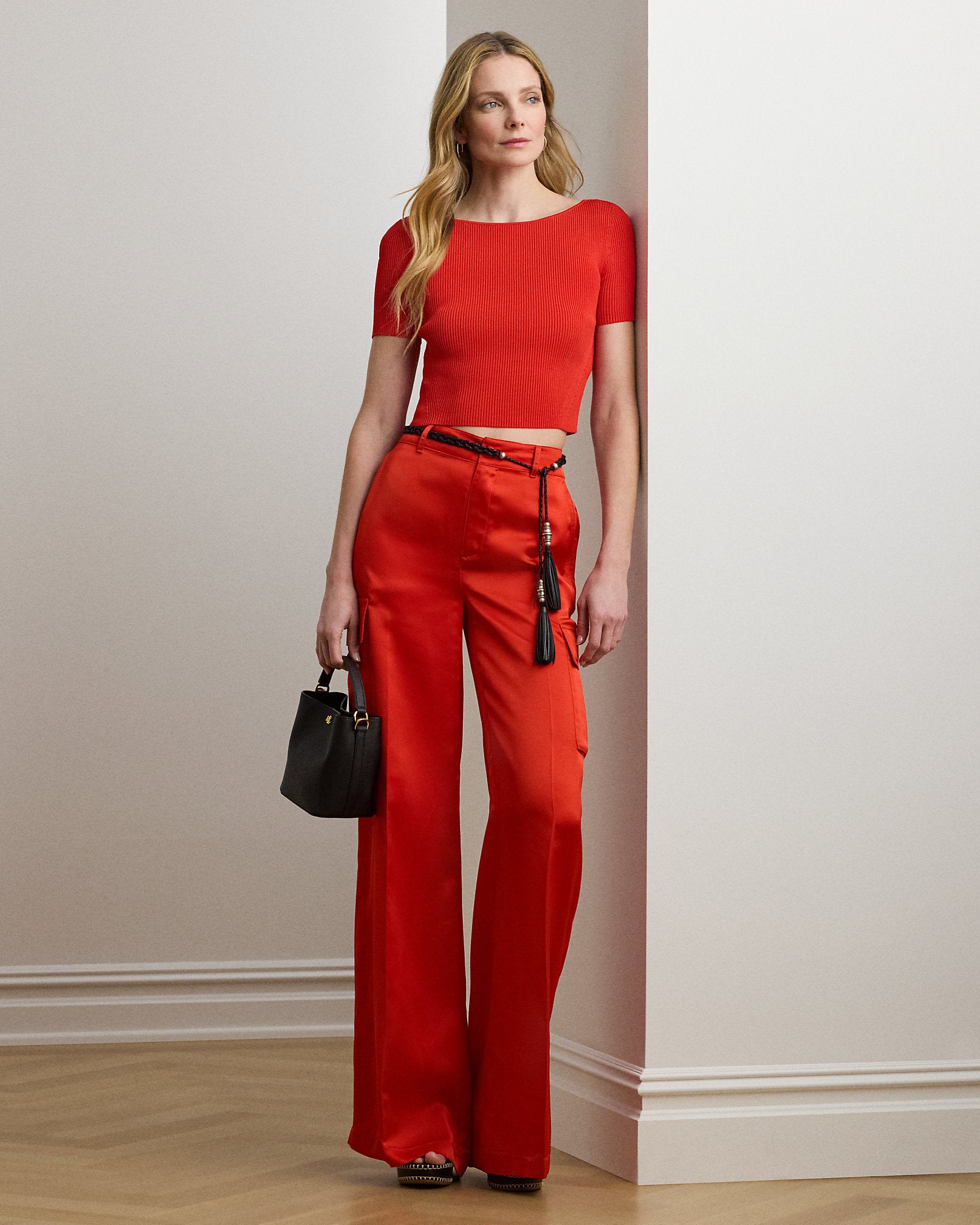 Ralph Lauren Satin Charmeuse WideLeg Cargo Pant
