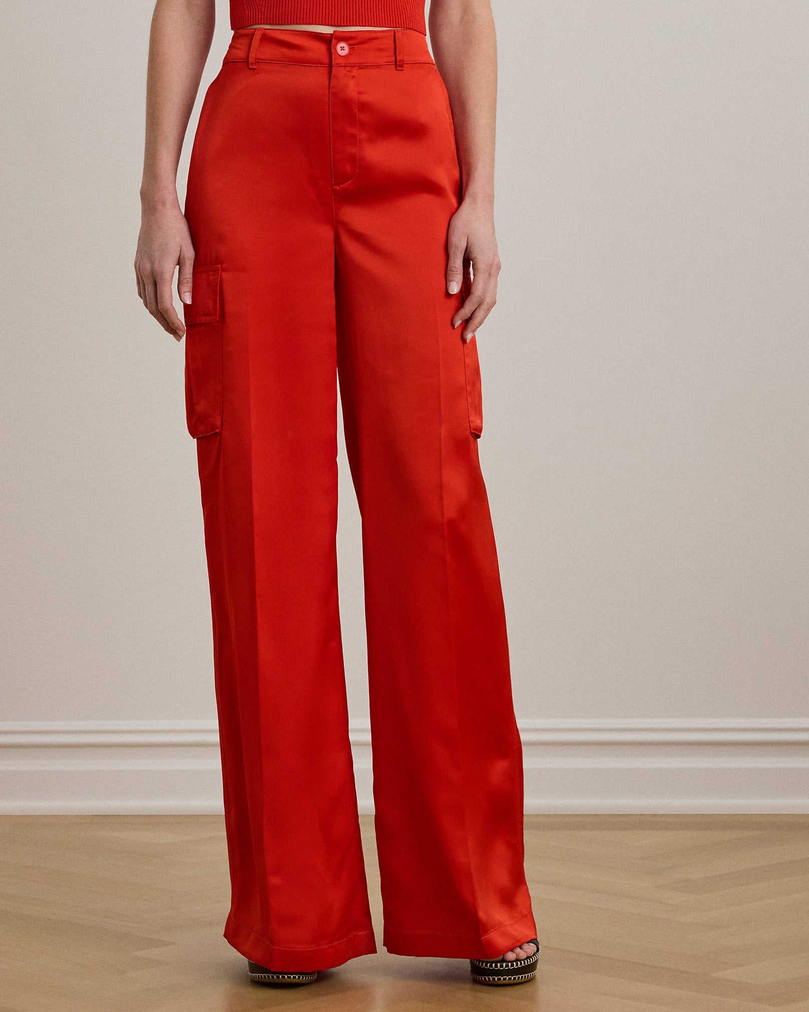 Ralph Lauren Satin Charmeuse WideLeg Cargo Pant
