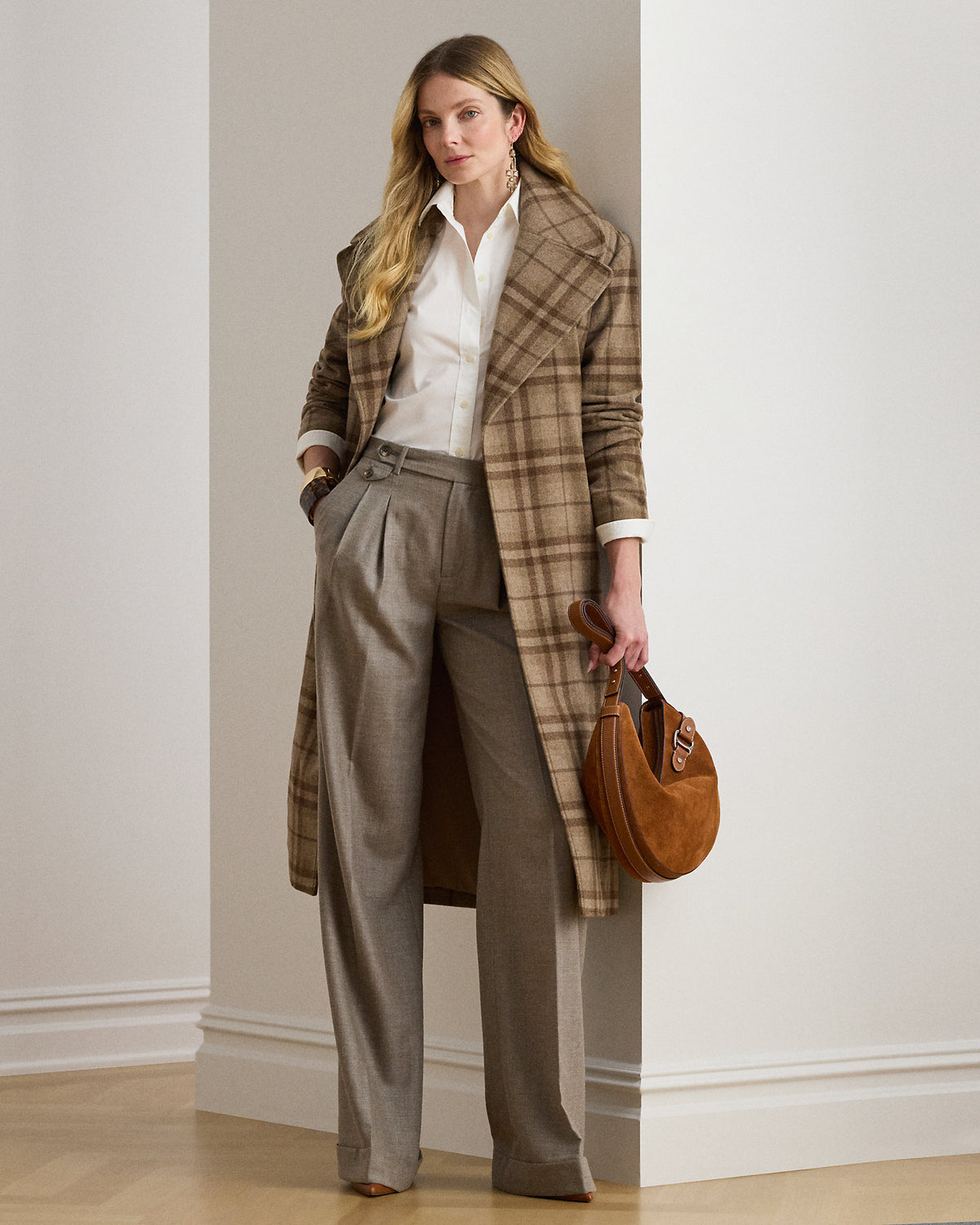 Ralph Lauren Plaid WoolBlend Twill Wrap Coat