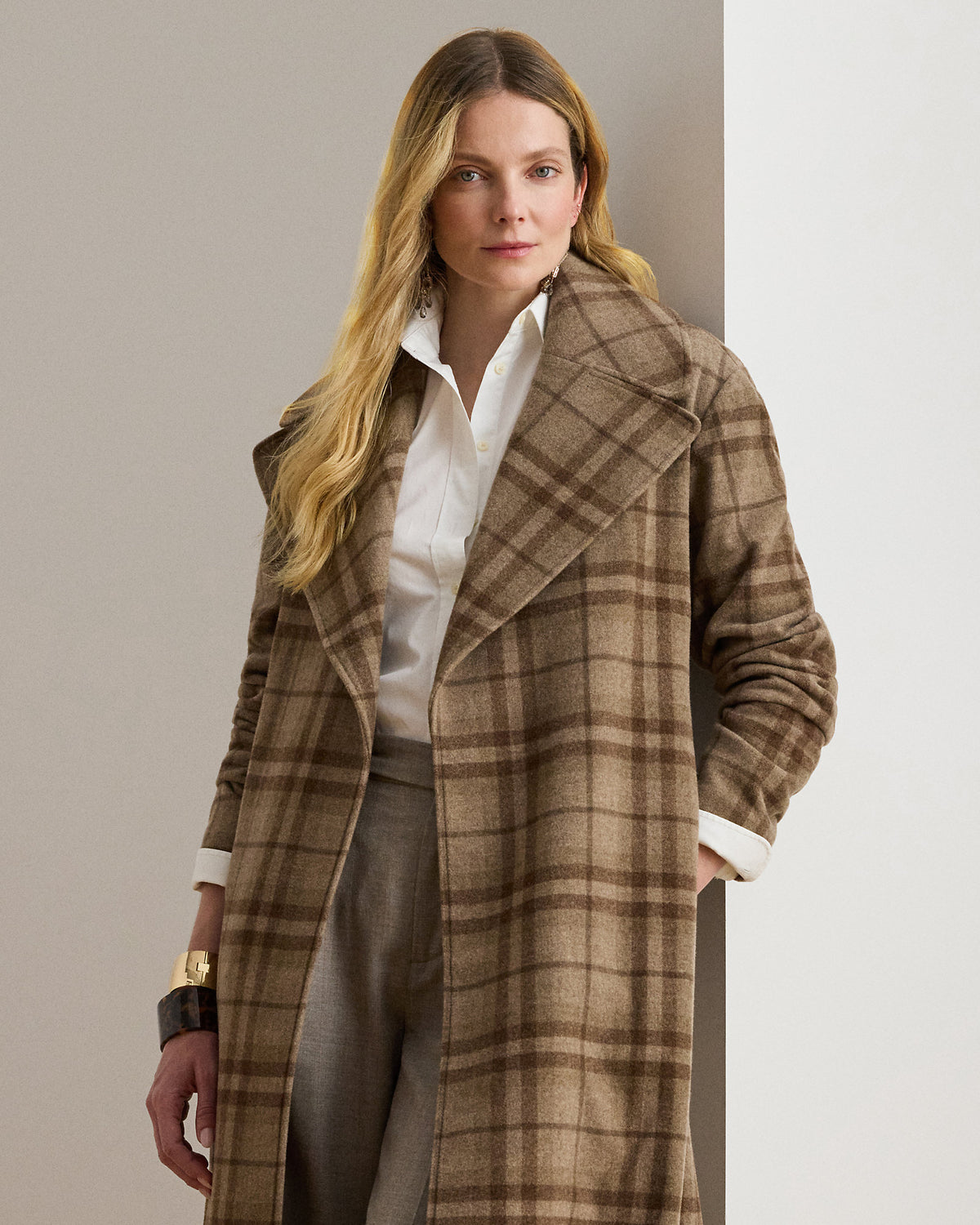 Ralph Lauren Plaid WoolBlend Twill Wrap Coat