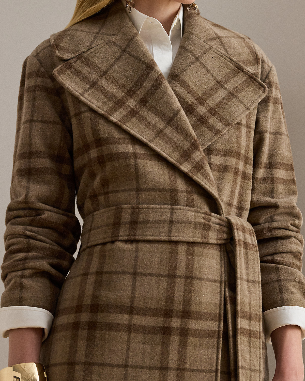 Ralph Lauren Plaid WoolBlend Twill Wrap Coat