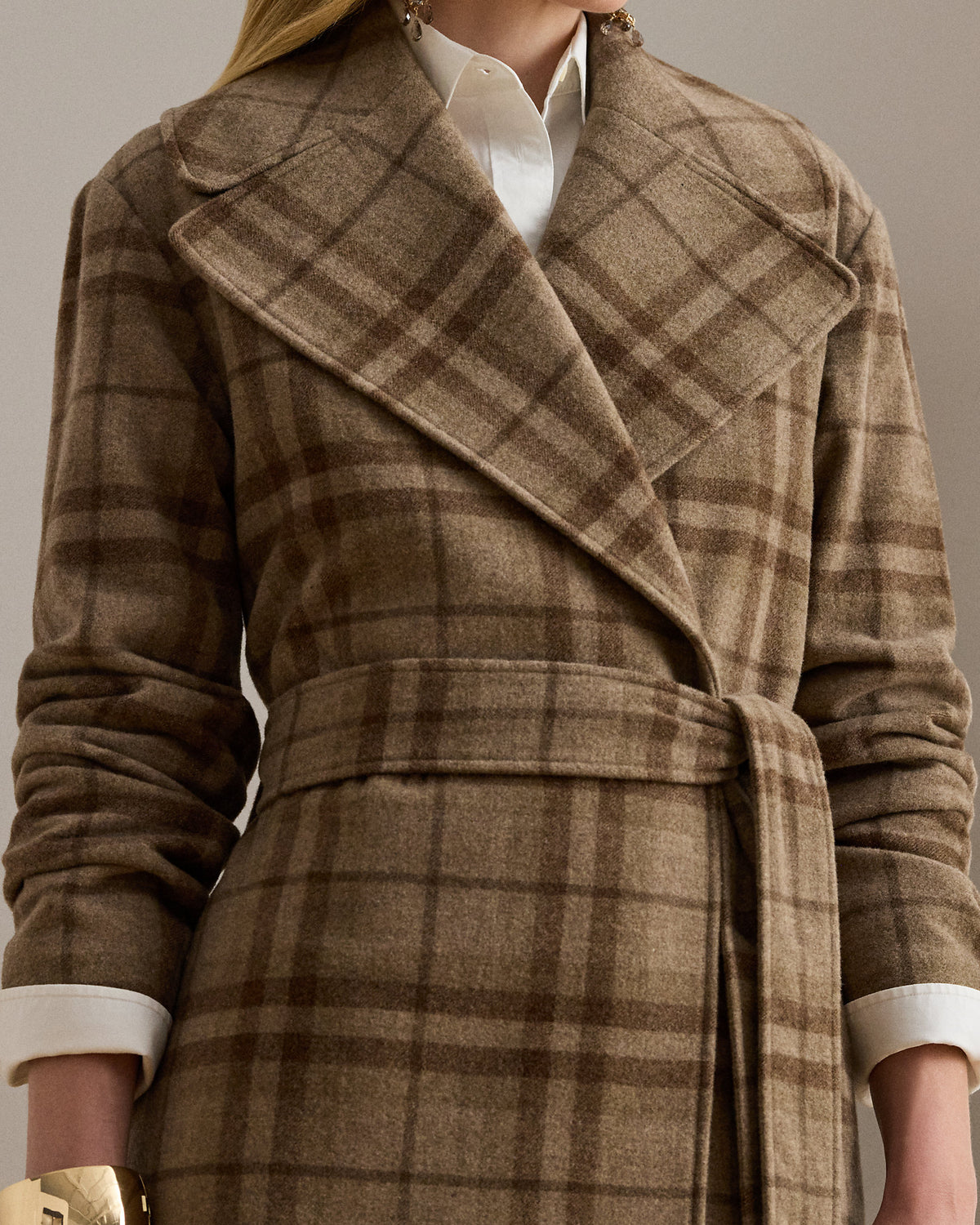 Ralph Lauren Plaid WoolBlend Twill Wrap Coat