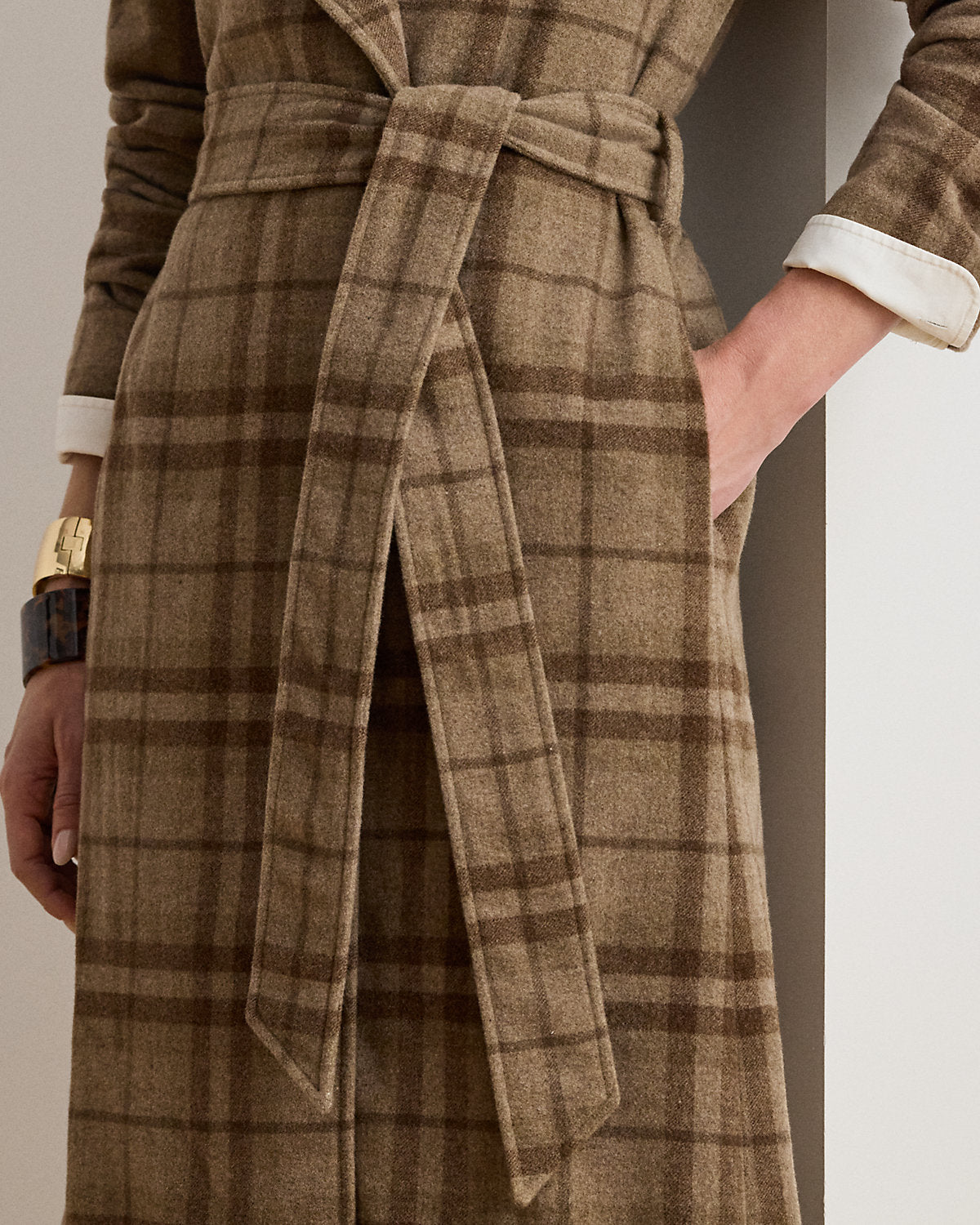 Ralph Lauren Plaid WoolBlend Twill Wrap Coat