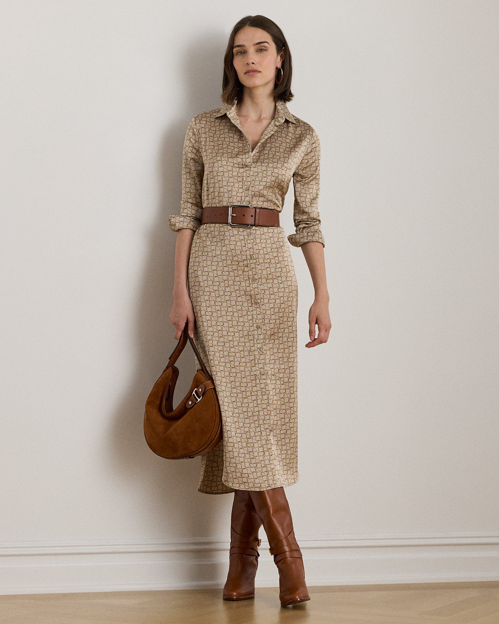 Ralph Lauren GeoPrint Satin Charmeuse Shirtdress