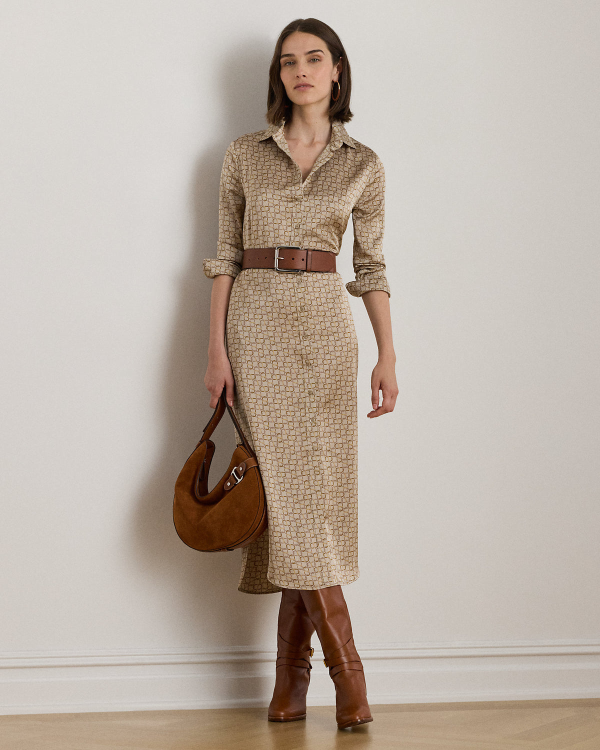 Ralph Lauren GeoPrint Satin Charmeuse Shirtdress
