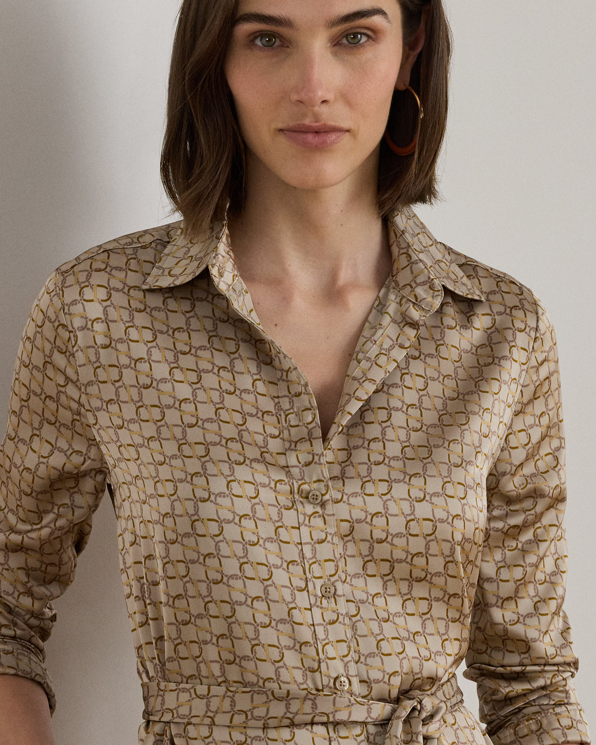 Ralph Lauren GeoPrint Satin Charmeuse Shirtdress
