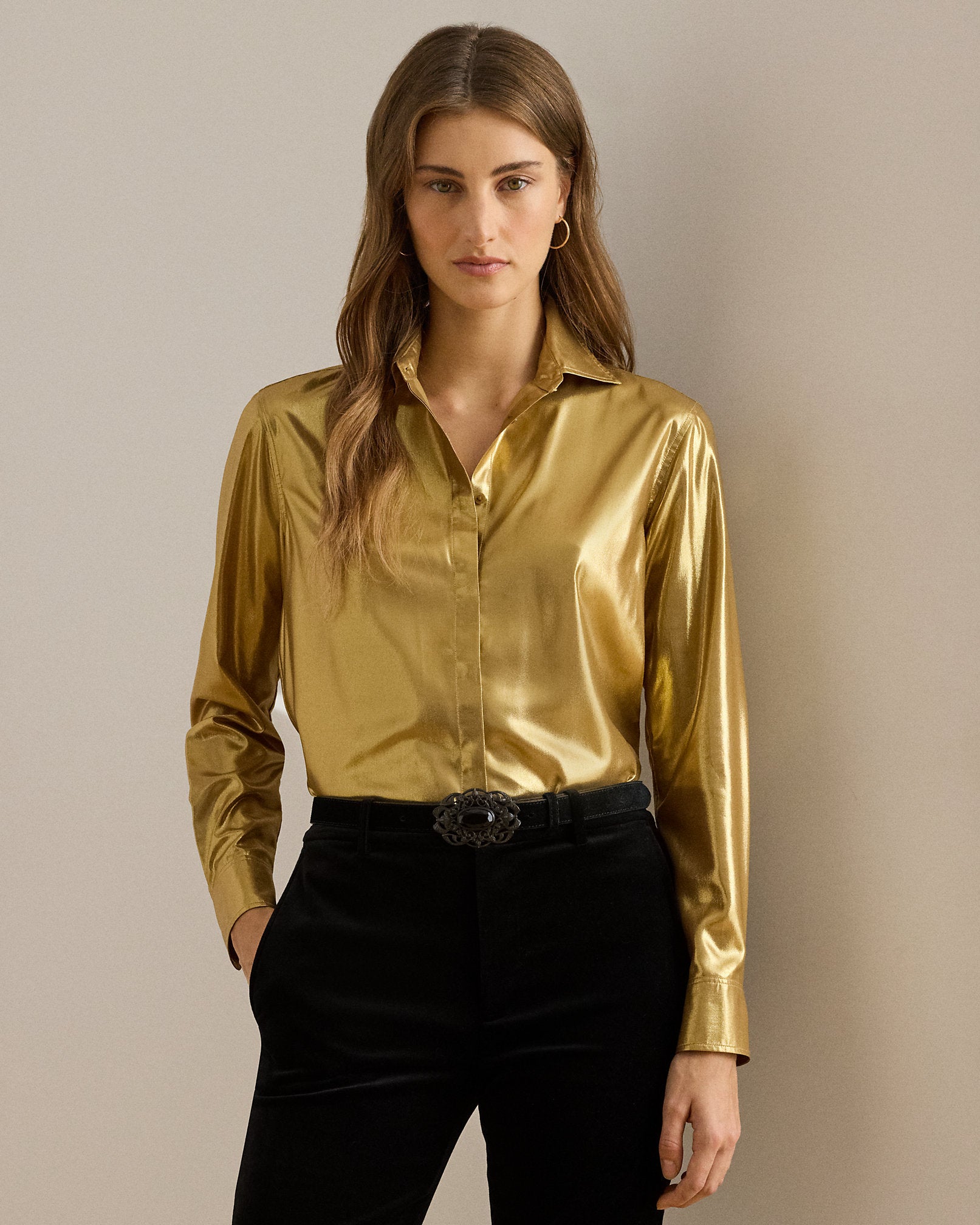 Ralph Lauren Classic Fit Metallic Chiffon Shirt