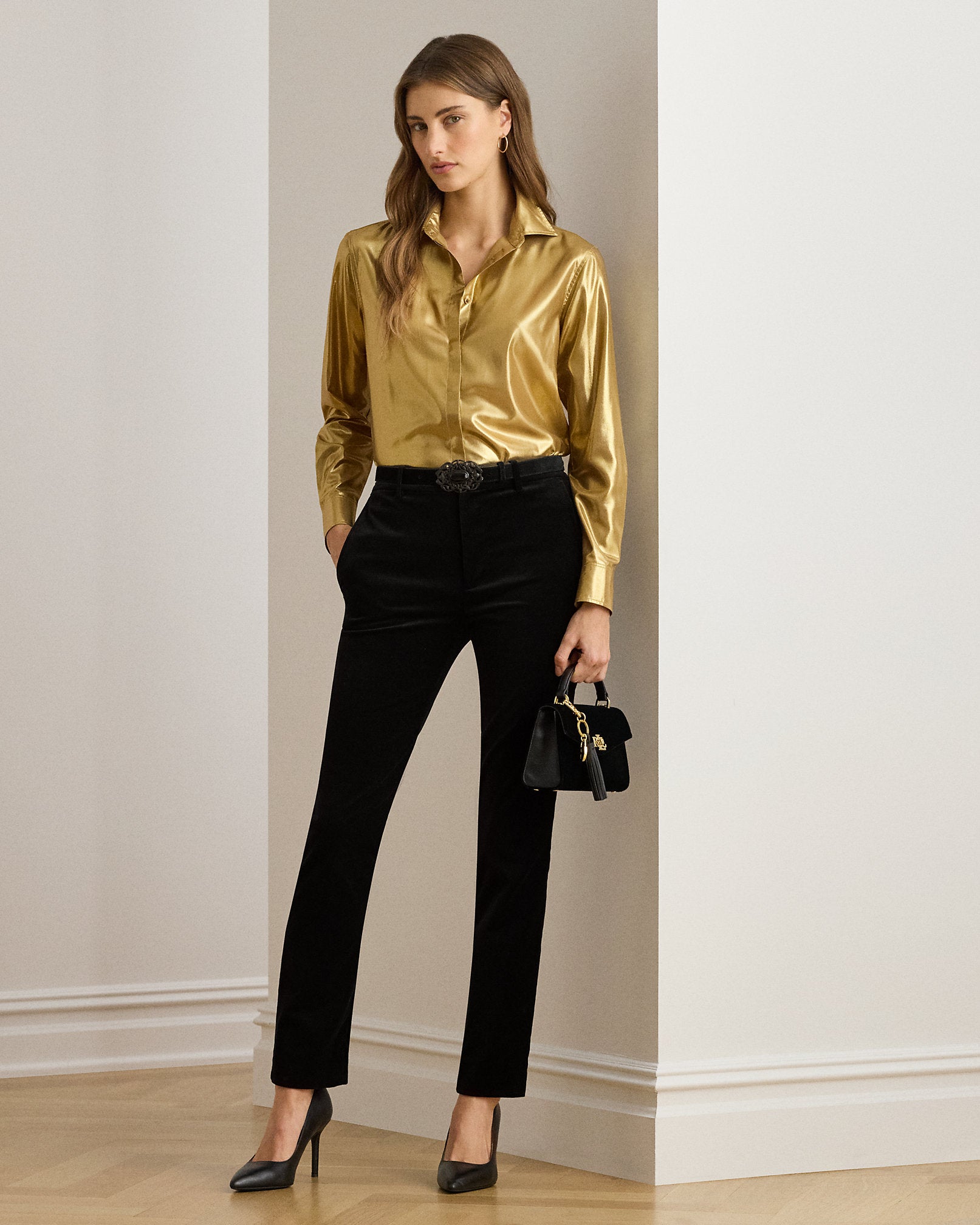 Ralph Lauren Classic Fit Metallic Chiffon Shirt