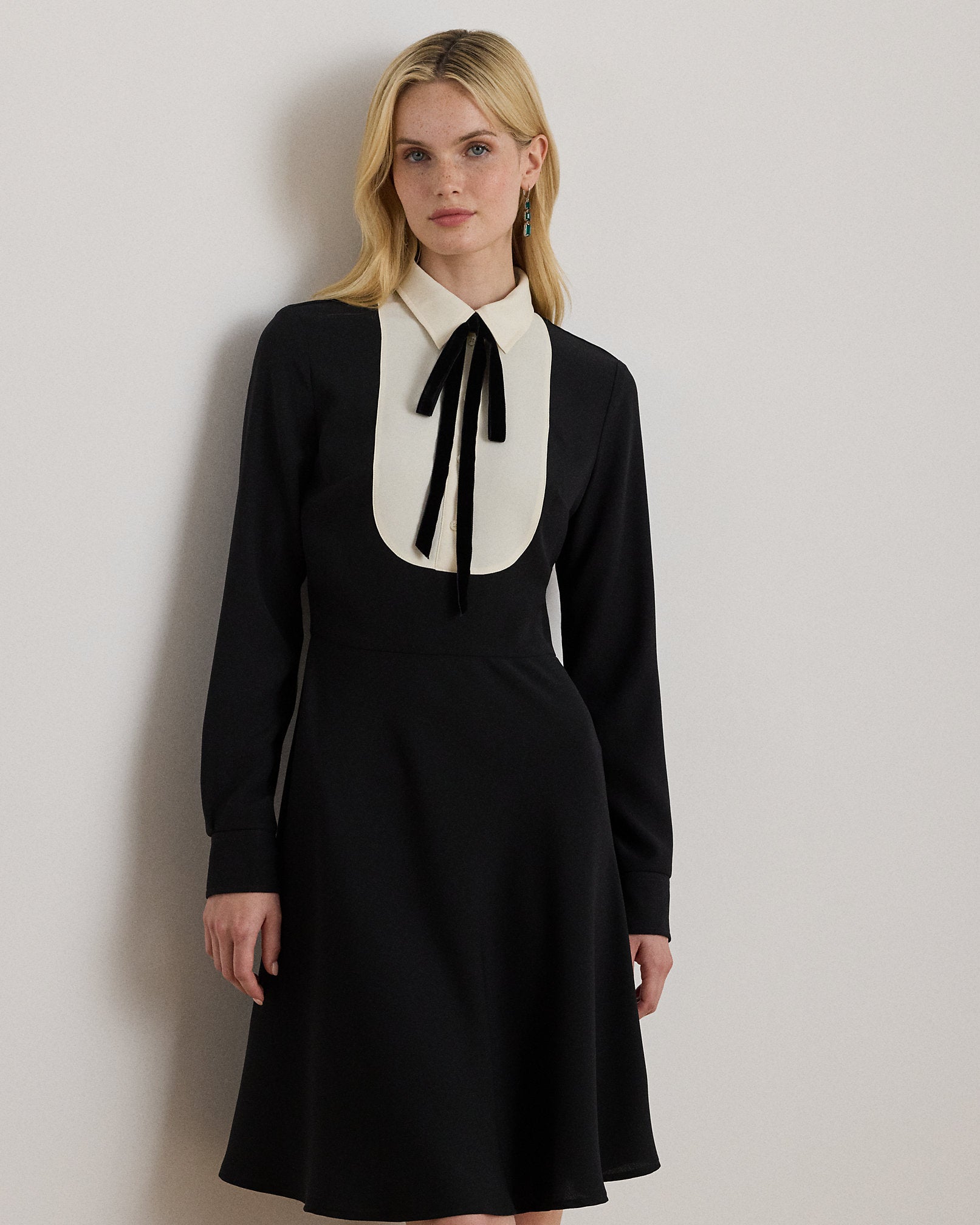 Ralph Lauren TwoTone Georgette TieNeck Dress