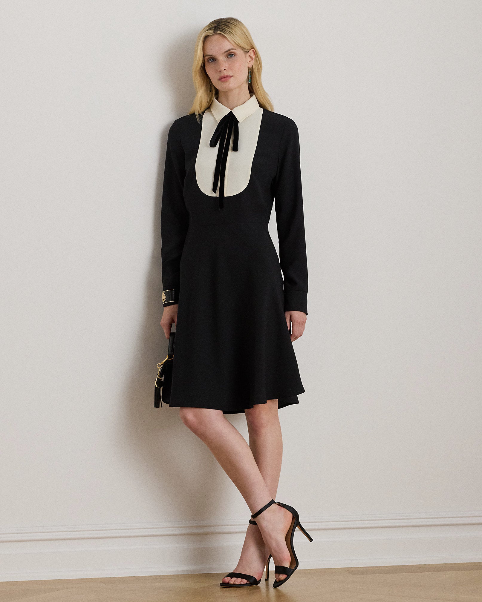 Ralph Lauren TwoTone Georgette TieNeck Dress