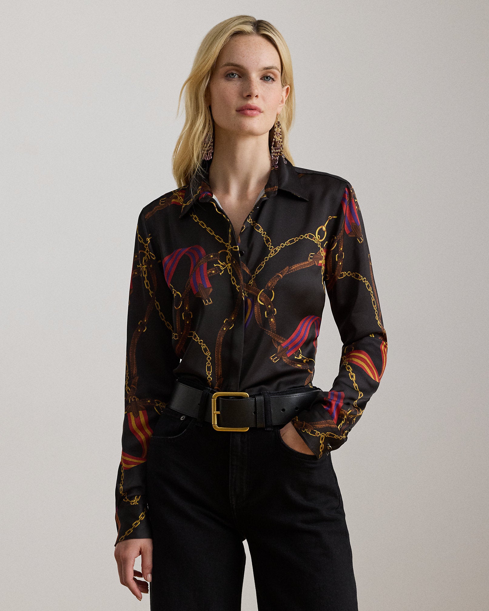 Ralph Lauren Classic Fit BeltingPrint Satin Shirt