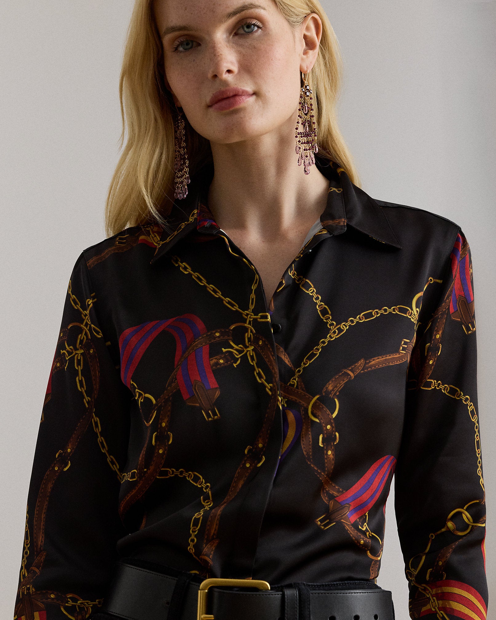 Ralph Lauren Classic Fit BeltingPrint Satin Shirt