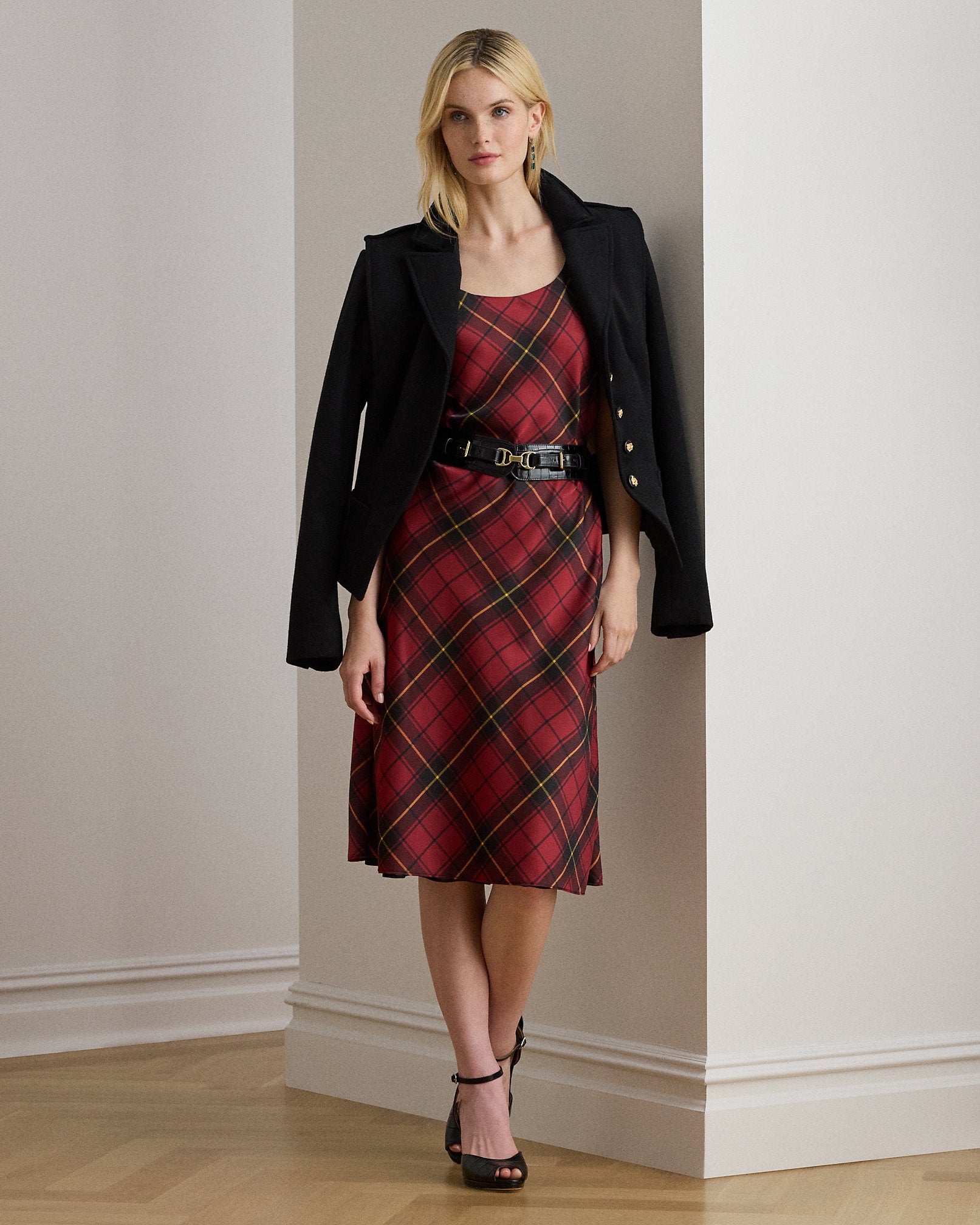 Ralph Lauren Plaid Satin Sleeveless Cocktail Dress