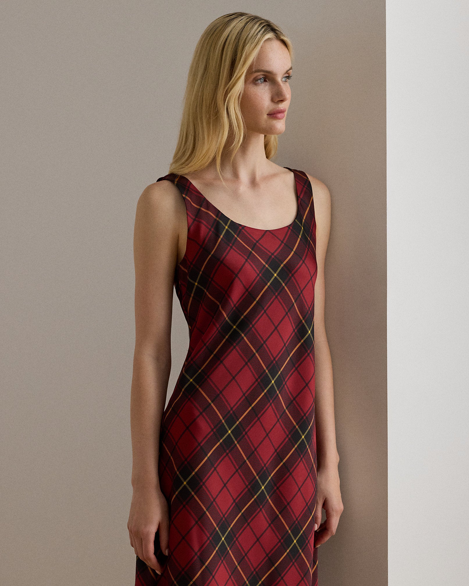Ralph Lauren Plaid Satin Sleeveless Cocktail Dress