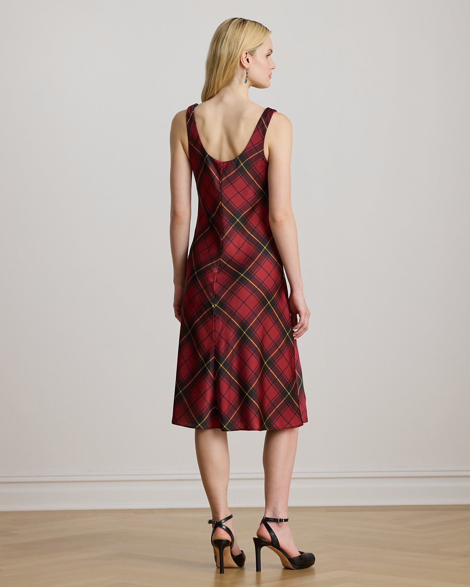 Ralph Lauren Plaid Satin Sleeveless Cocktail Dress