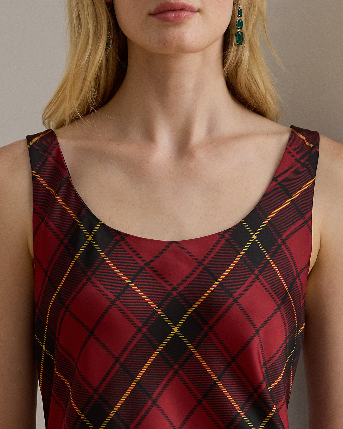 Ralph Lauren Plaid Satin Sleeveless Cocktail Dress