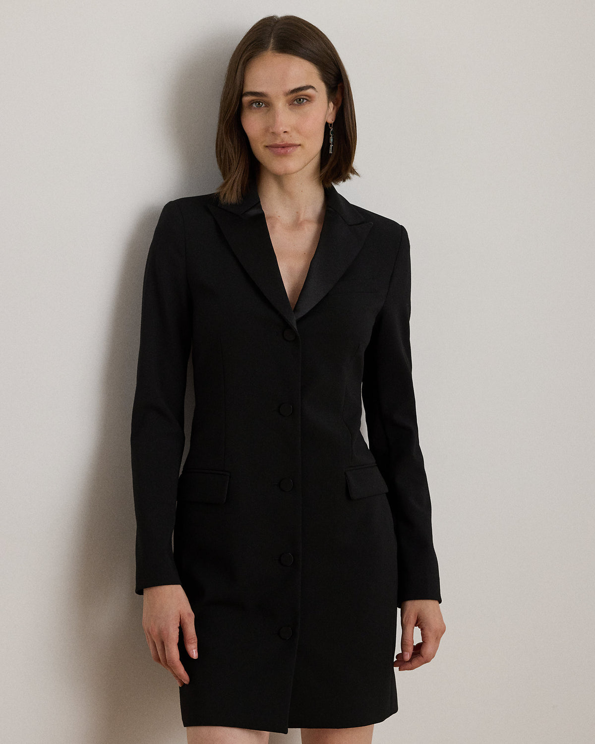 Ralph Lauren SatinTrim DoubleFaced Crepe Dress