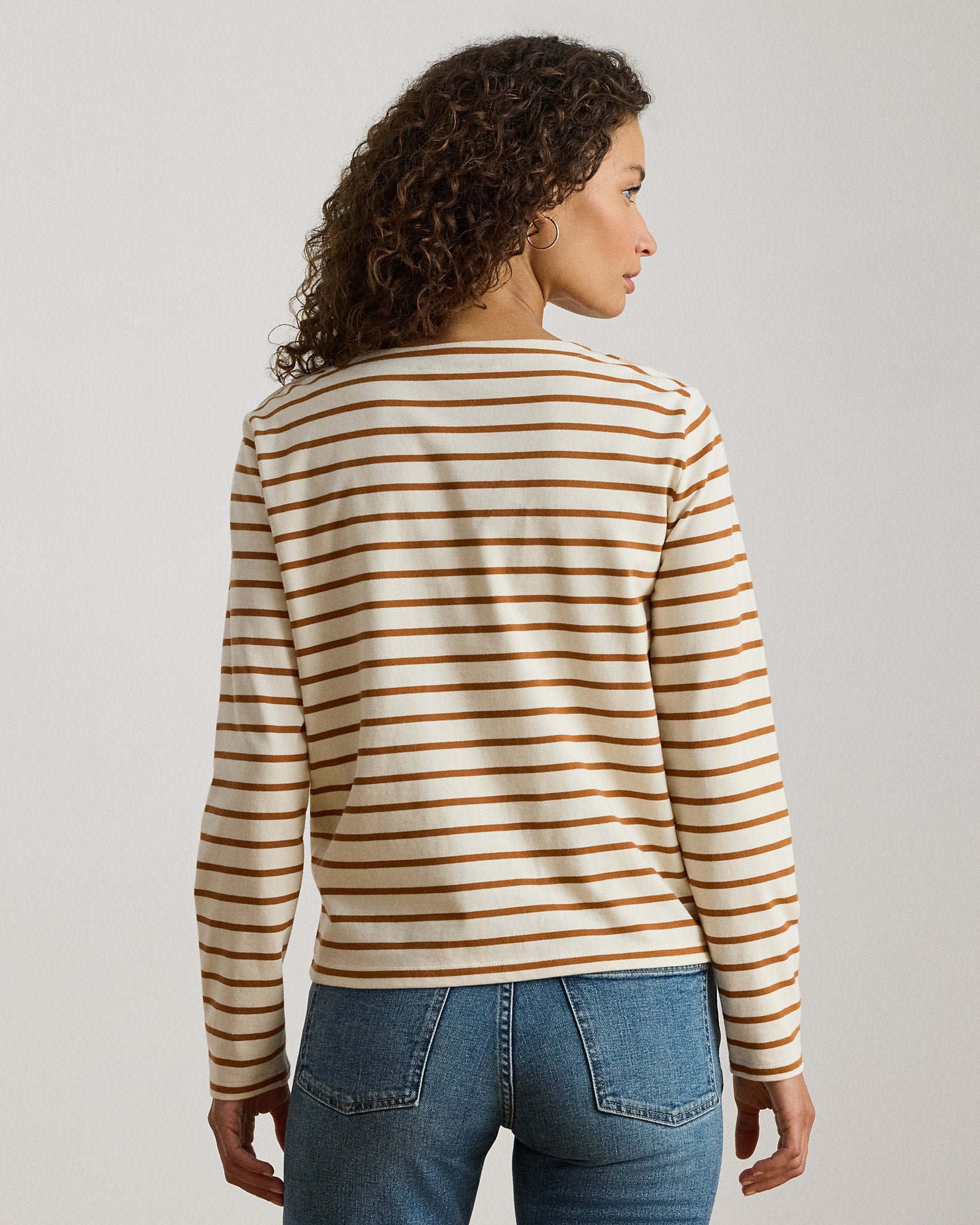 Ralph Lauren Striped Jersey SnapTrim Boatneck Top