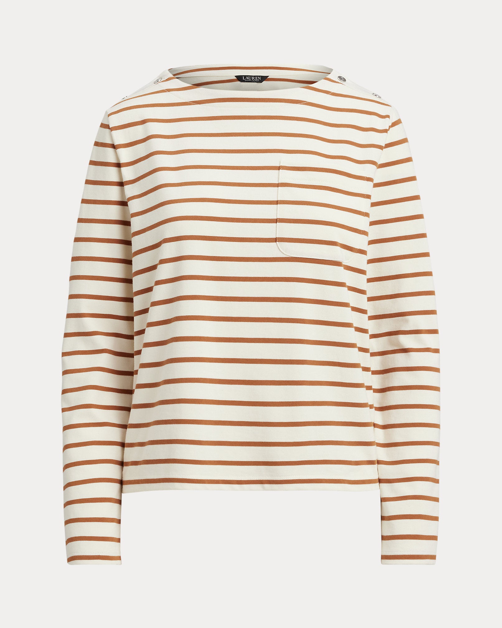 Ralph Lauren Striped Jersey SnapTrim Boatneck Top