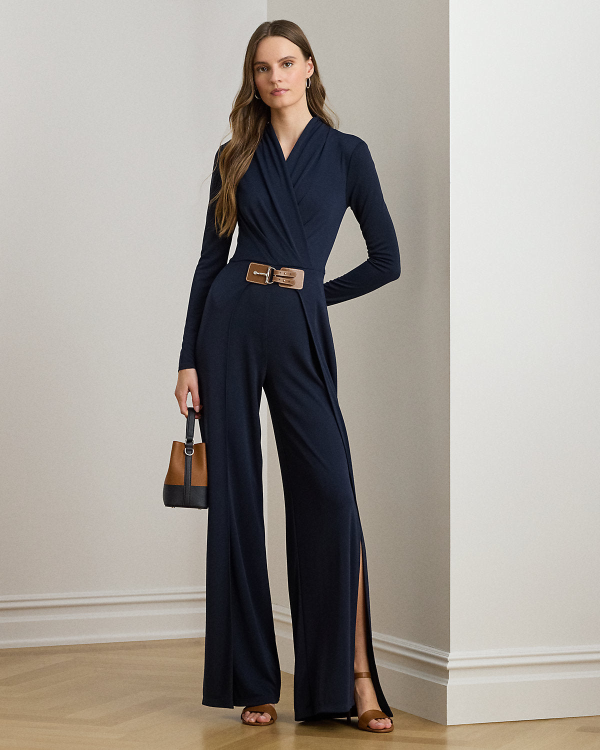 Ralph Lauren BuckleTrim Jersey Surplice Jumpsuit