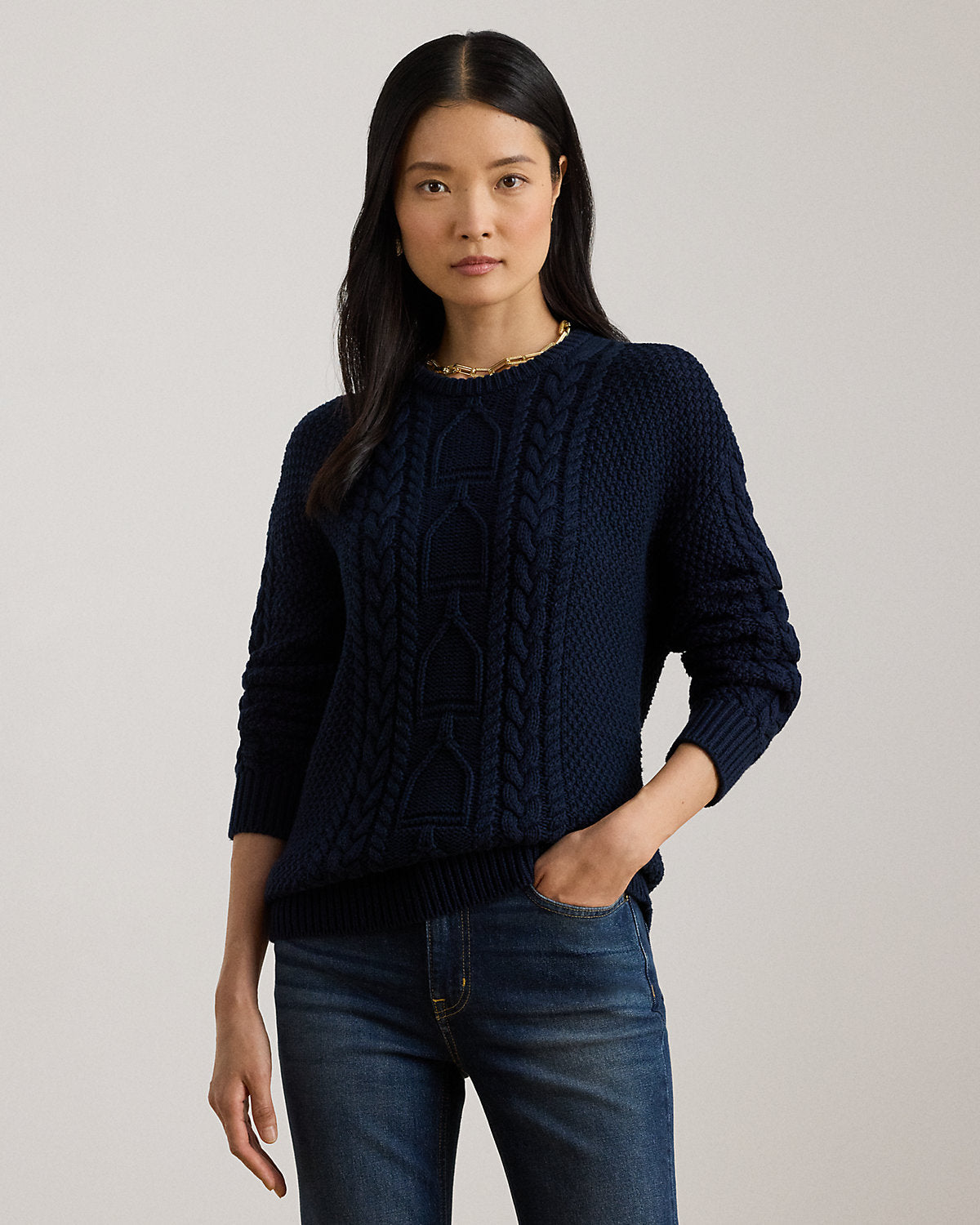 Ralph Lauren CableKnit Cotton Crewneck Sweater