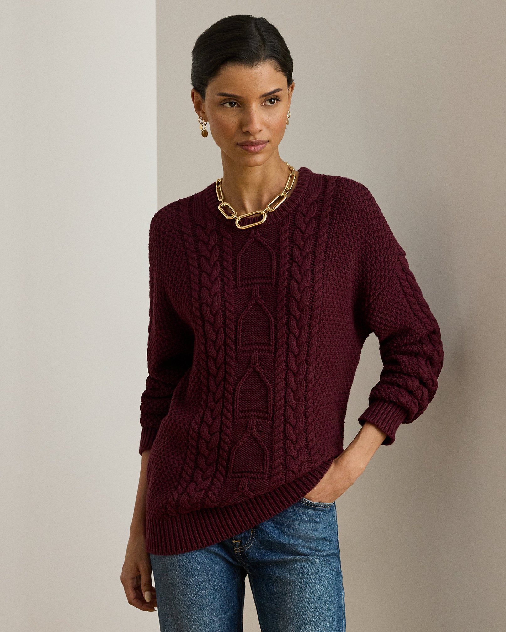 Ralph Lauren CableKnit Cotton Crewneck Sweater