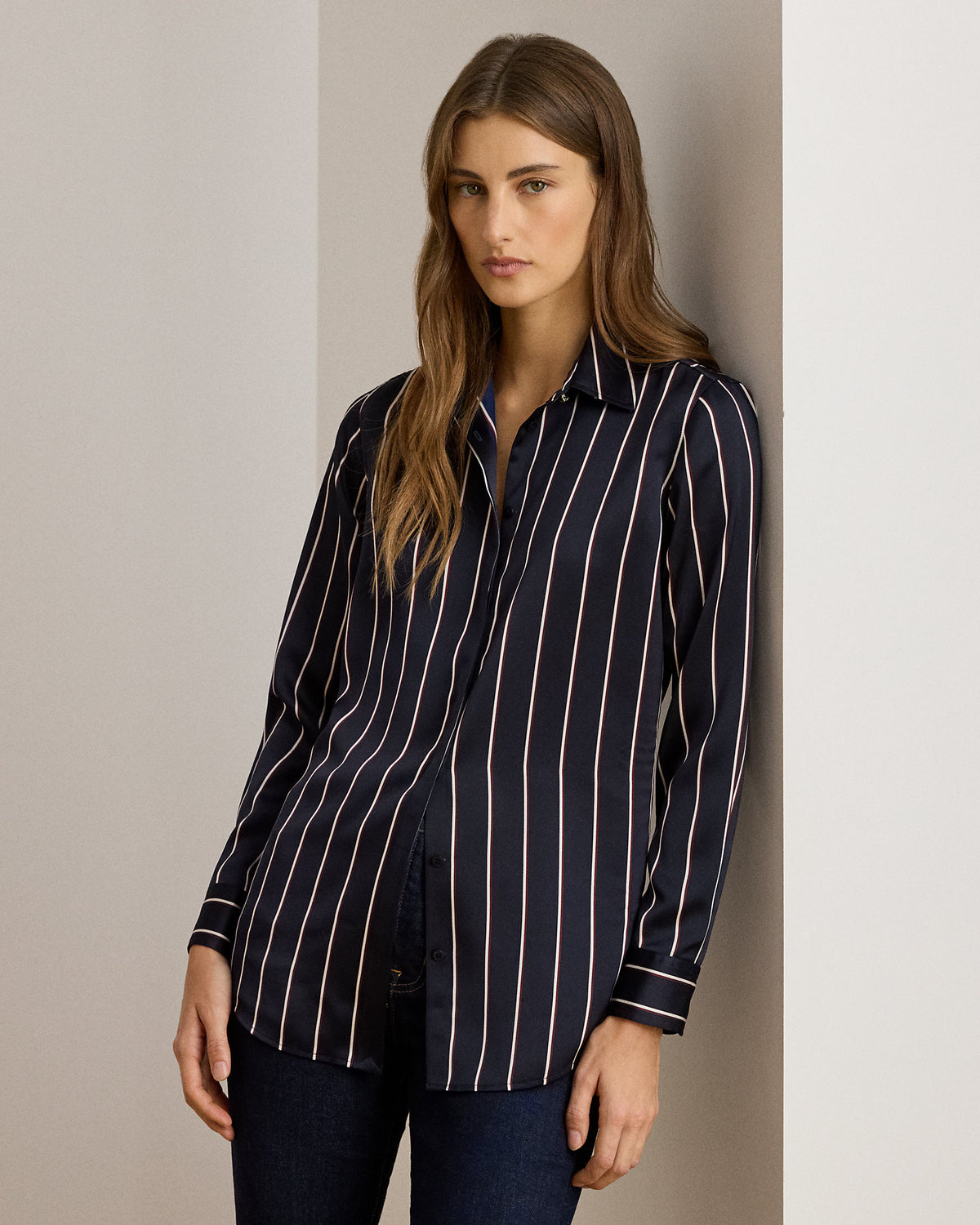 Ralph Lauren Classic Fit Striped Charmeuse Shirt