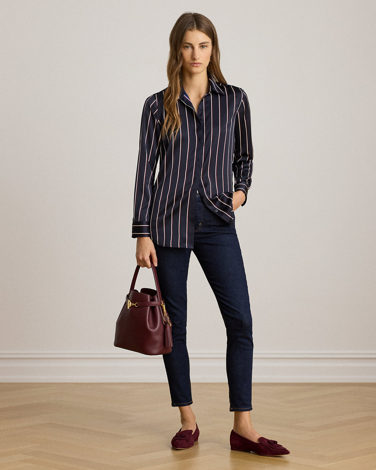 Ralph Lauren Classic Fit Striped Charmeuse Shirt