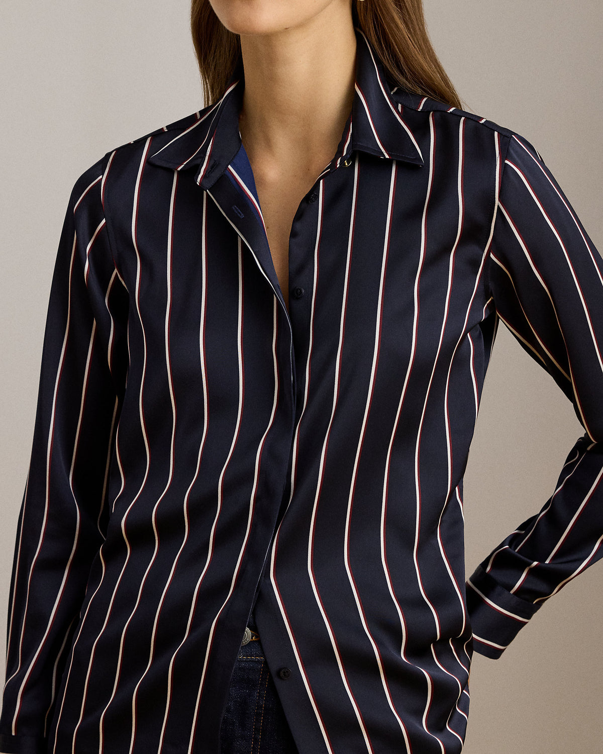 Ralph Lauren Classic Fit Striped Charmeuse Shirt