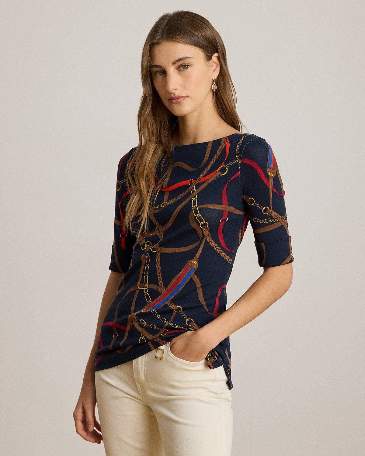 Ralph Lauren BeltingPrint Cotton Boatneck Tee