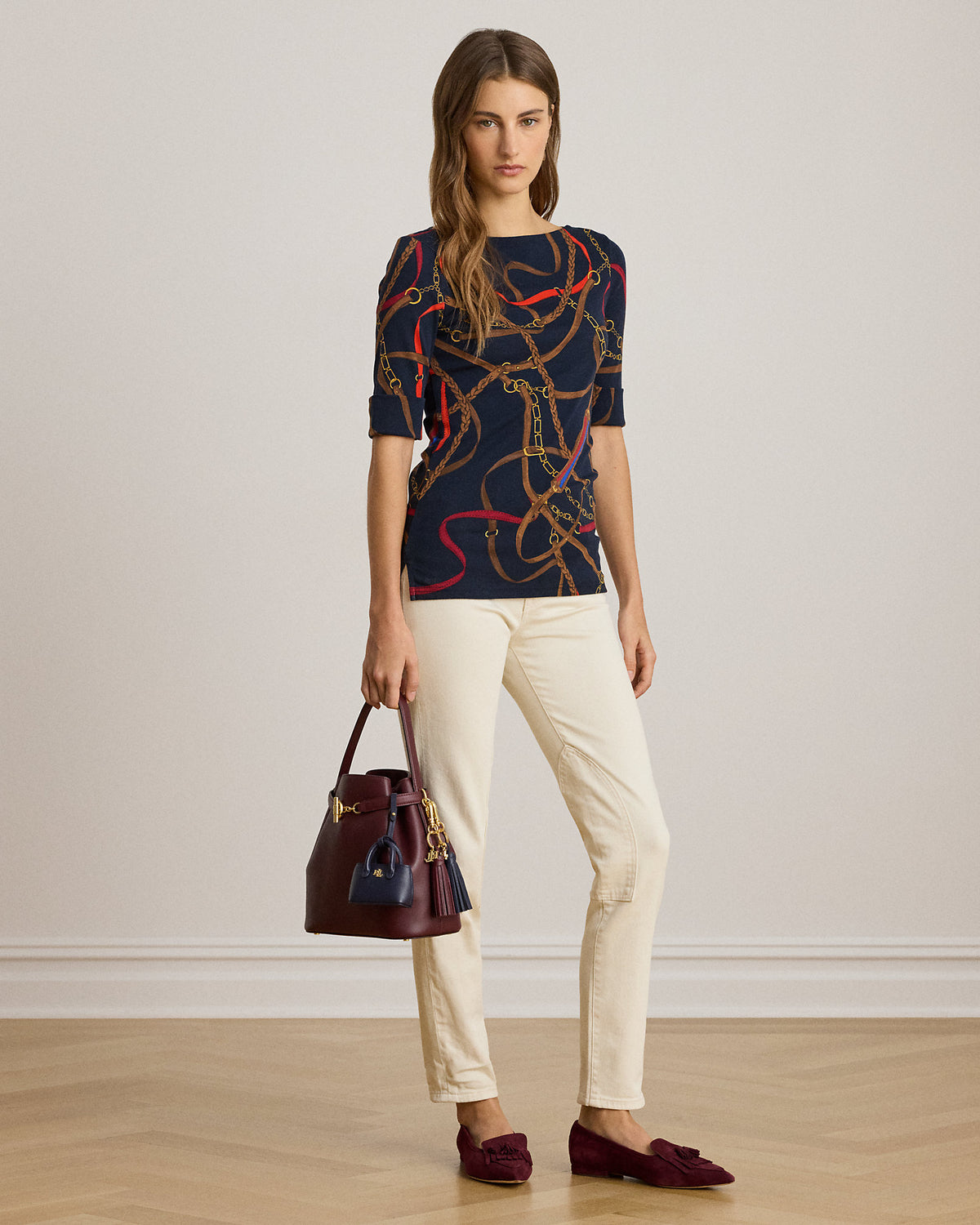 Ralph Lauren BeltingPrint Cotton Boatneck Tee