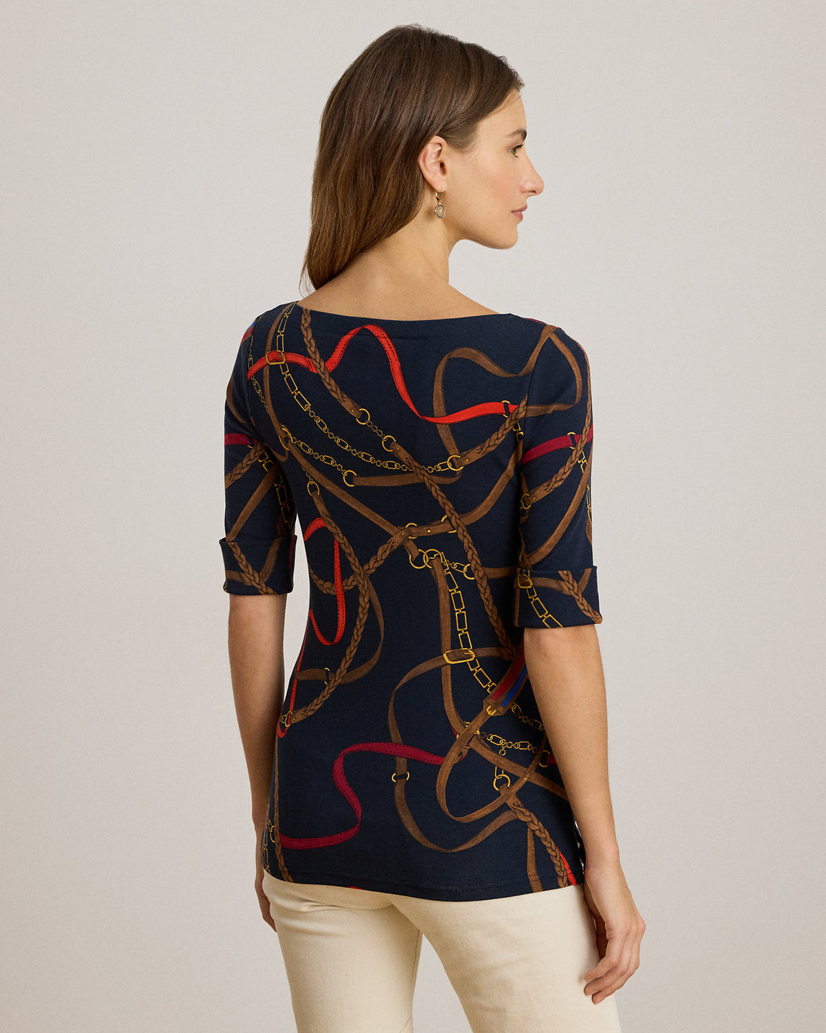 Ralph Lauren BeltingPrint Cotton Boatneck Tee