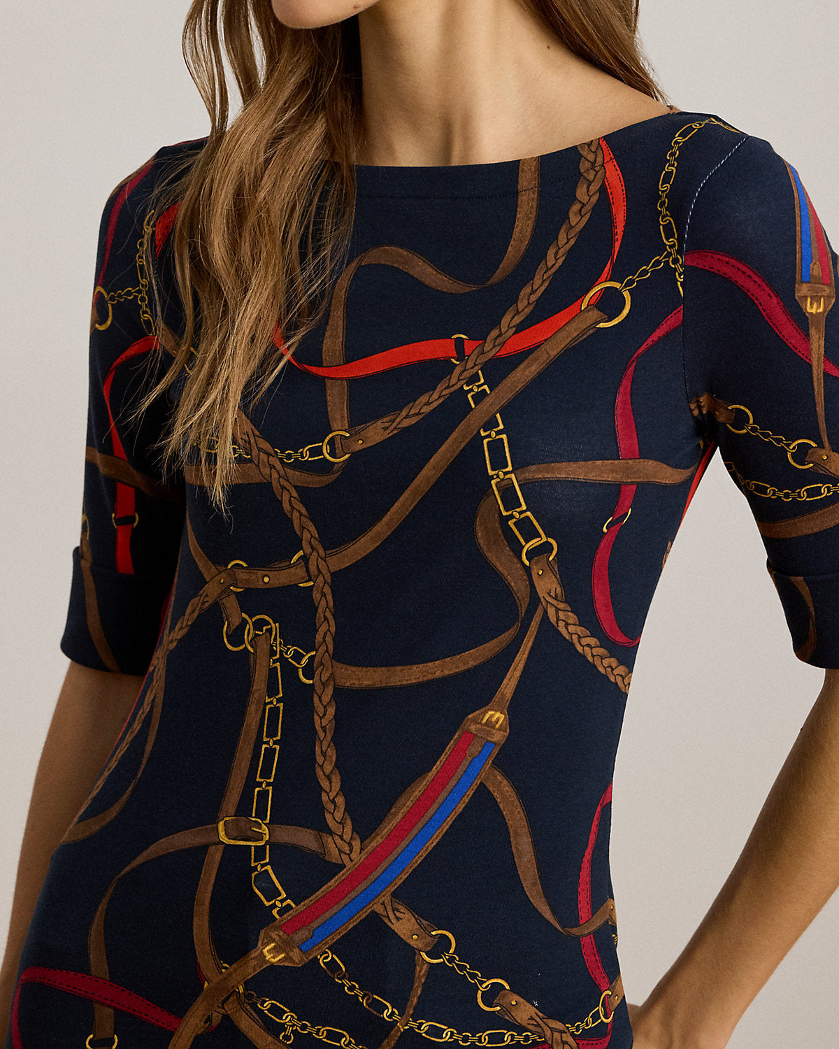 Ralph Lauren BeltingPrint Cotton Boatneck Tee