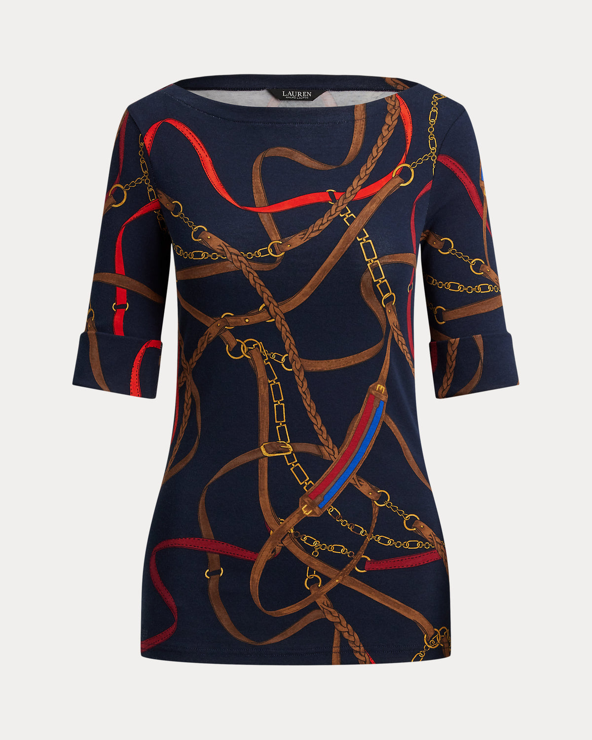 Ralph Lauren BeltingPrint Cotton Boatneck Tee