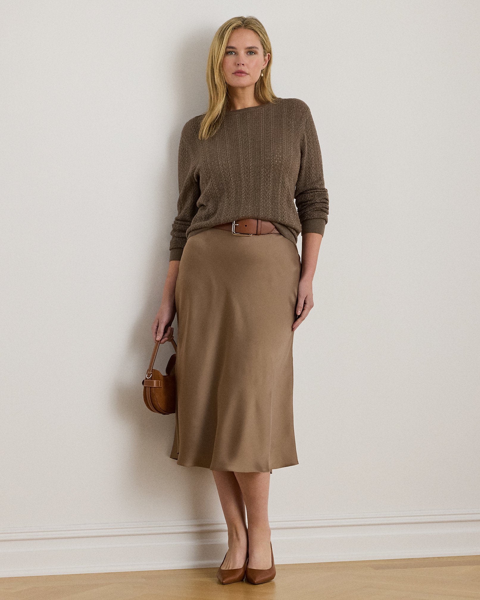 Ralph Lauren Satin Charmeuse Midi Skirt