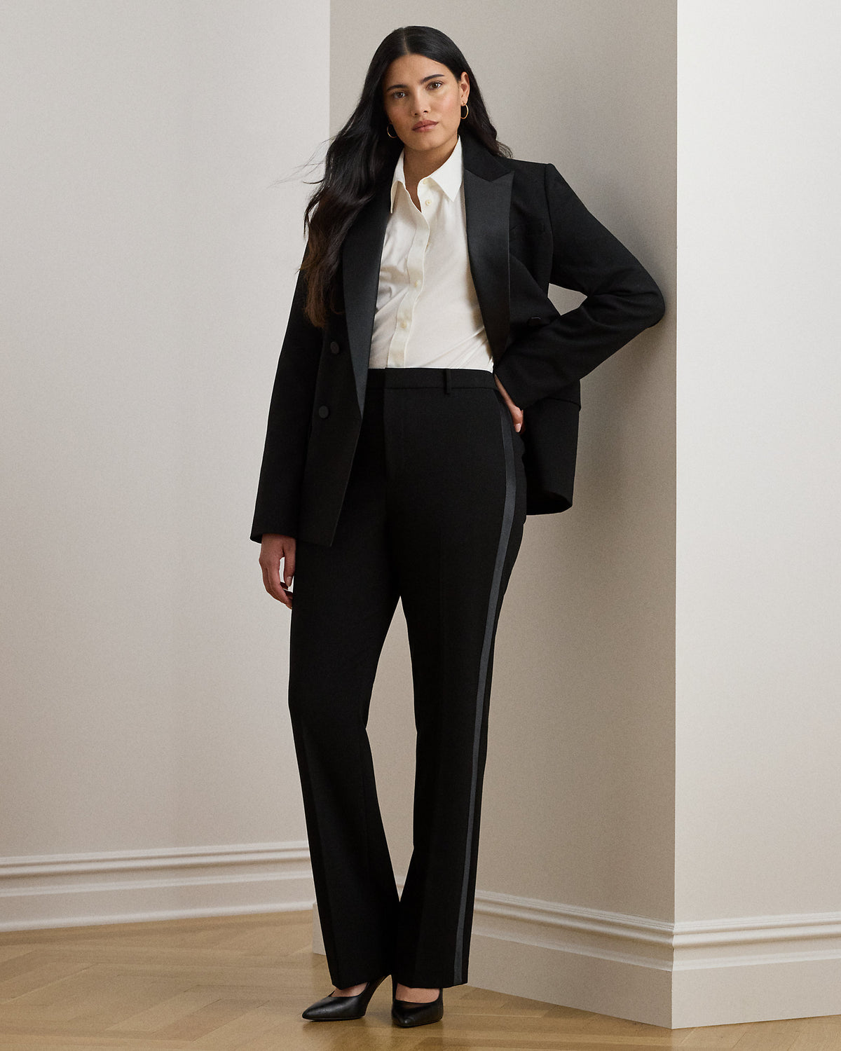 Ralph Lauren SatinTrim DoubleFaced Crepe Pant