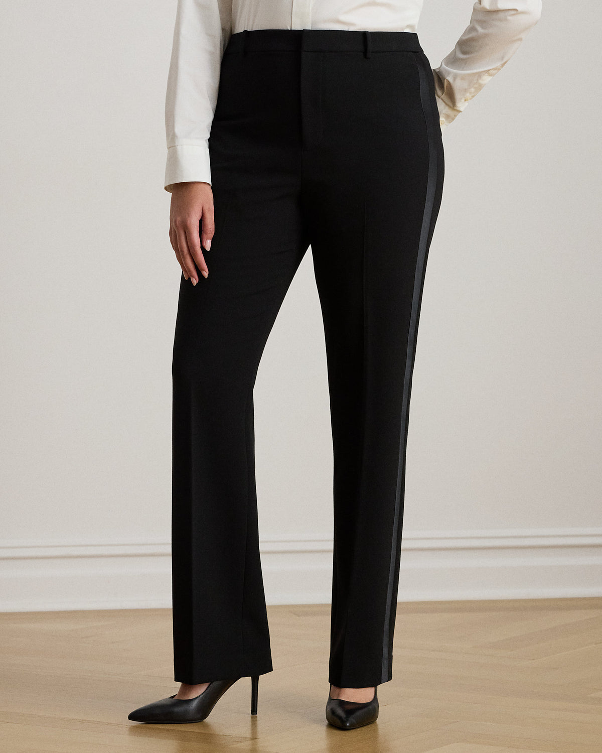 Ralph Lauren SatinTrim DoubleFaced Crepe Pant