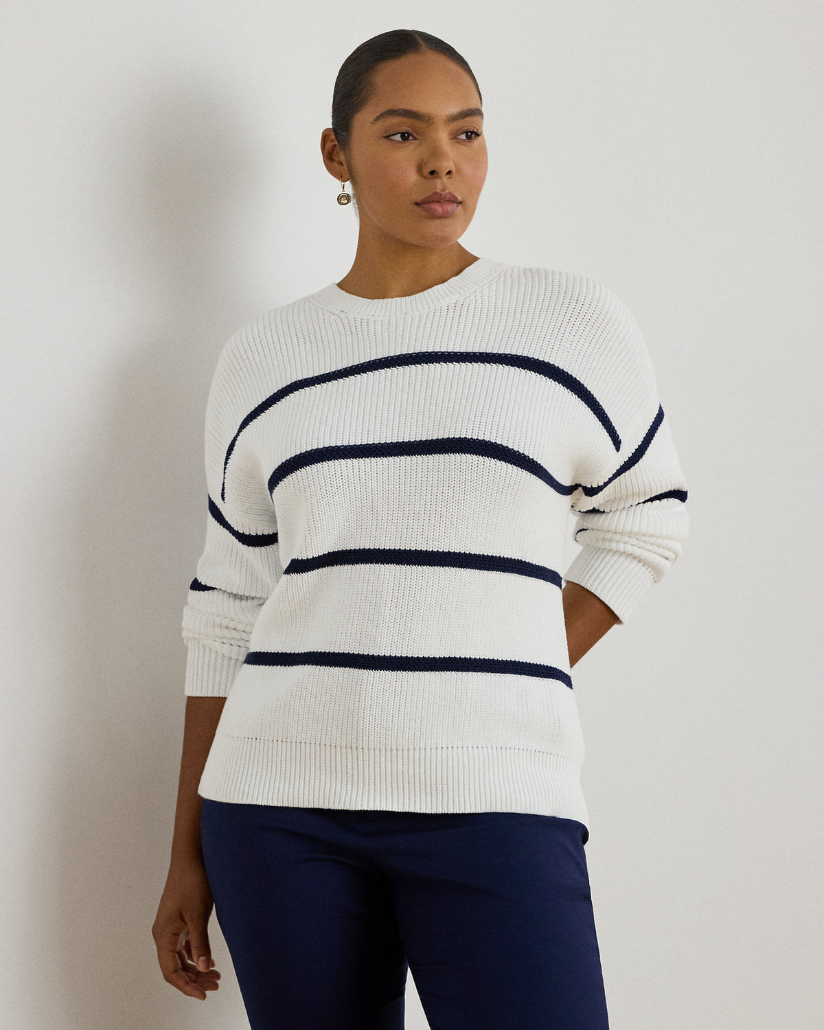 Ralph Lauren Striped RibKnit Cotton Crewneck Sweater