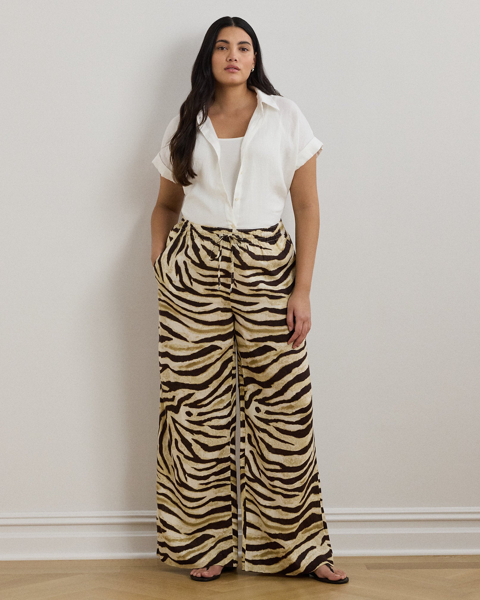 Ralph Lauren ZebraPrint Linen WideLeg Pant