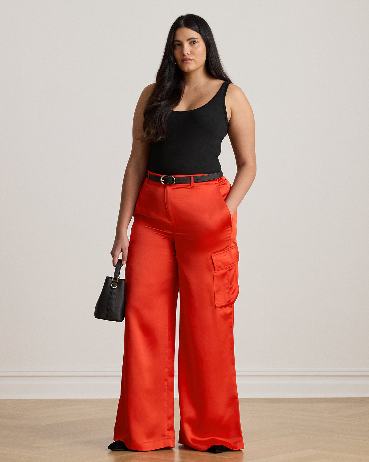 Ralph Lauren Satin Charmeuse WideLeg Cargo Pant