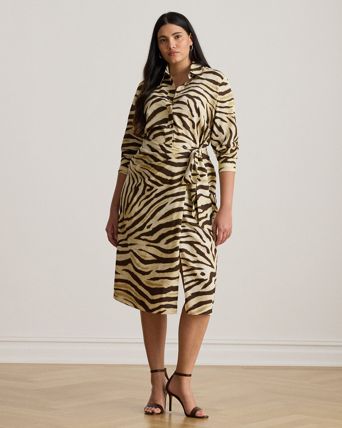 Ralph Lauren ZebraPrint TieFront Crepe Shirtdress