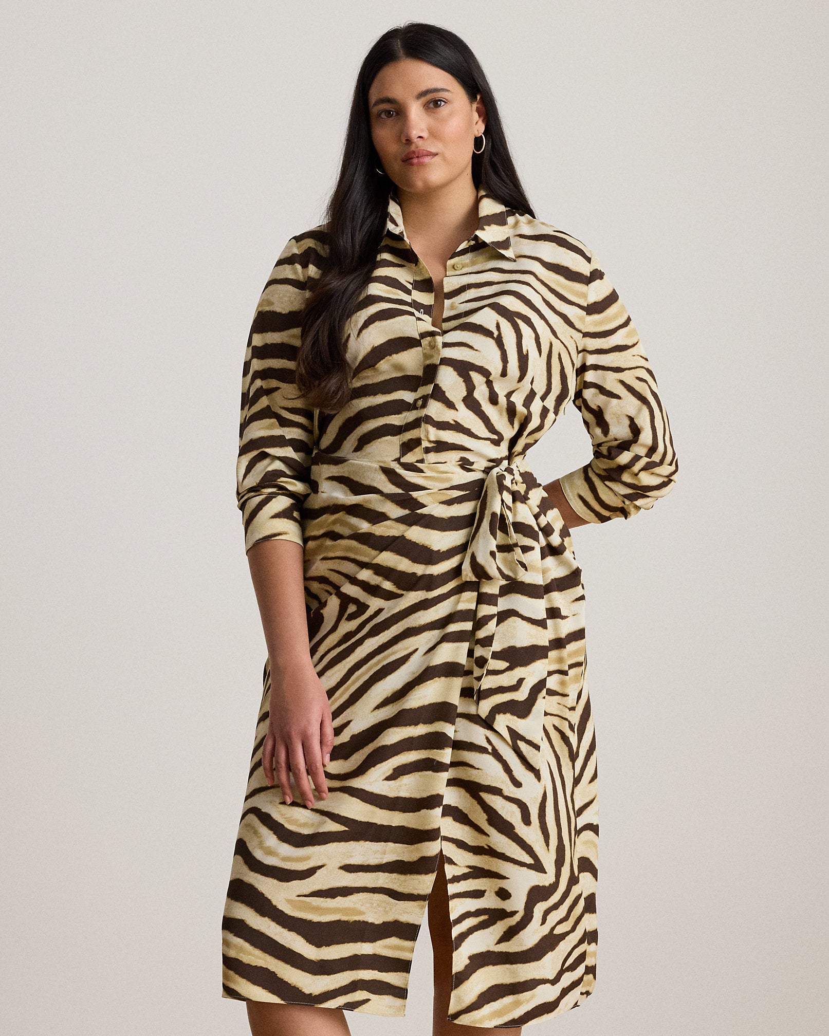 Ralph Lauren ZebraPrint TieFront Crepe Shirtdress