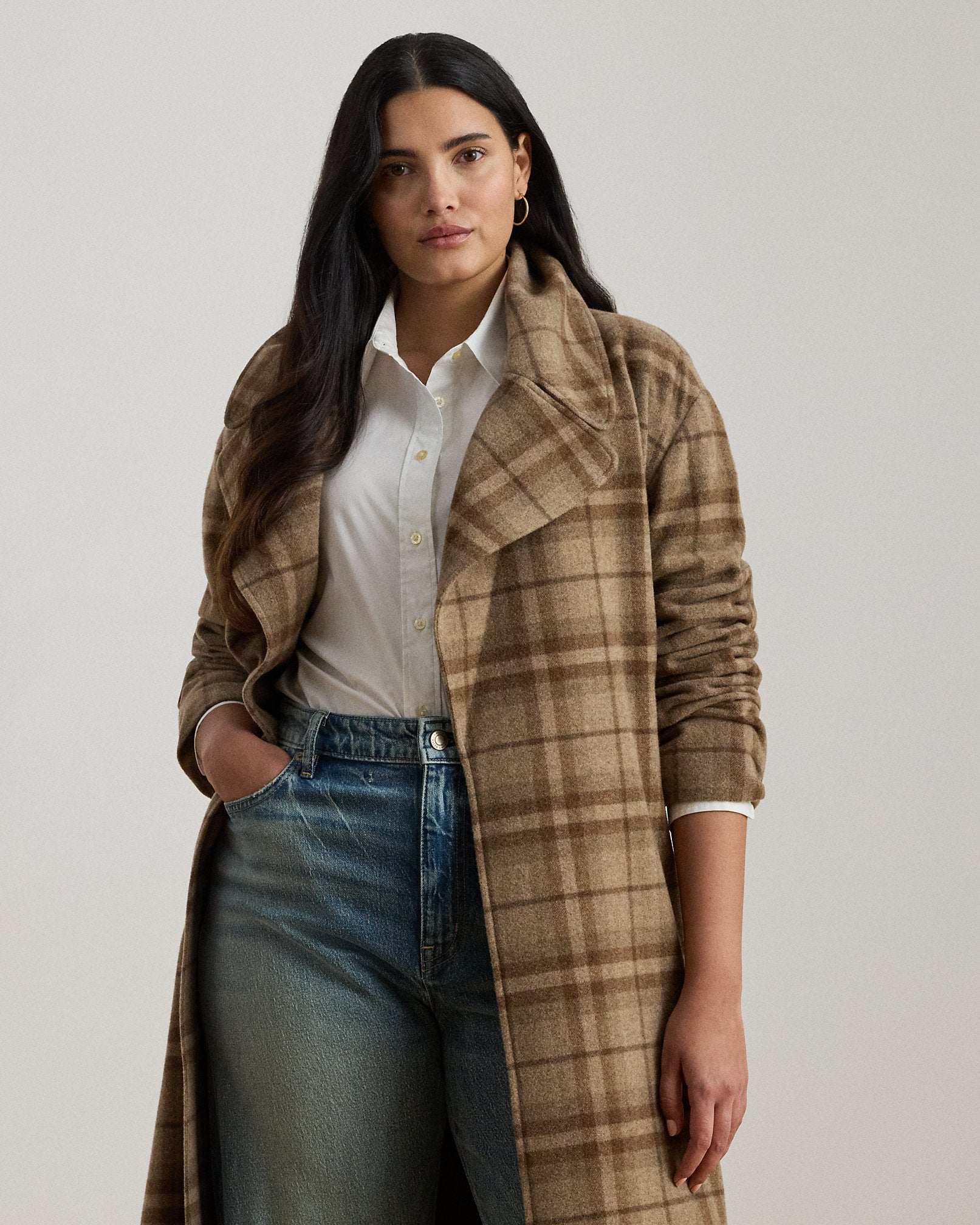 Ralph Lauren Plaid WoolBlend Twill Wrap Coat
